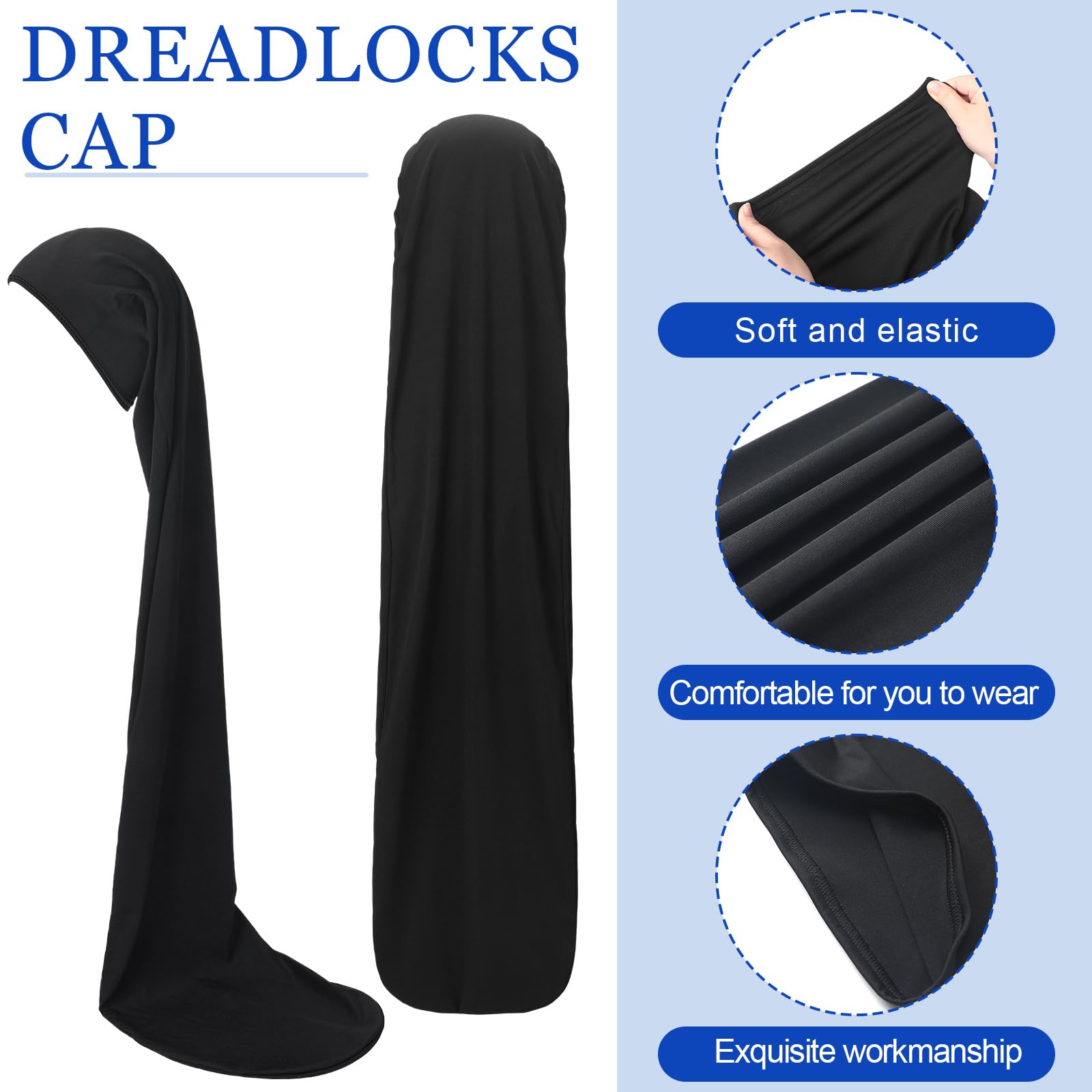 Twistover 2 Pcs Jumbo Black Dreadlock Cap Hair Dreads Head Wrap Loc Wraps for Dreads Hair Accessories for Men Women Sleeping (45