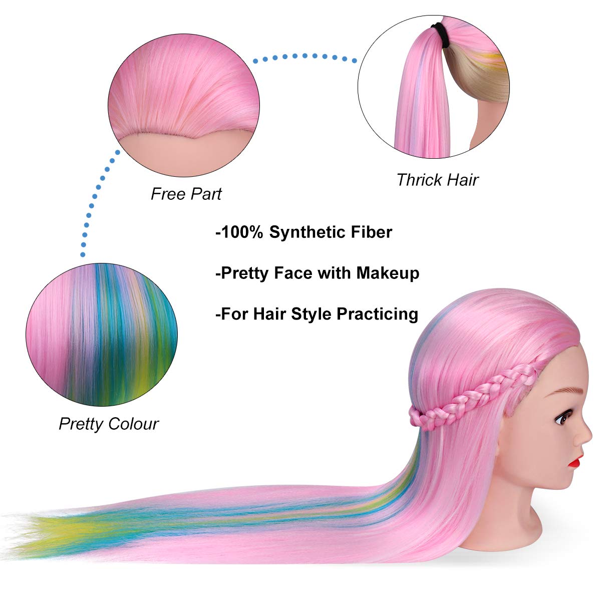 MYSWEETY 29 Inch Colorful Hair Mannequin Head Hairdressing Practice Training Doll Heads Cosmetology Hair Styling Mannequins Head