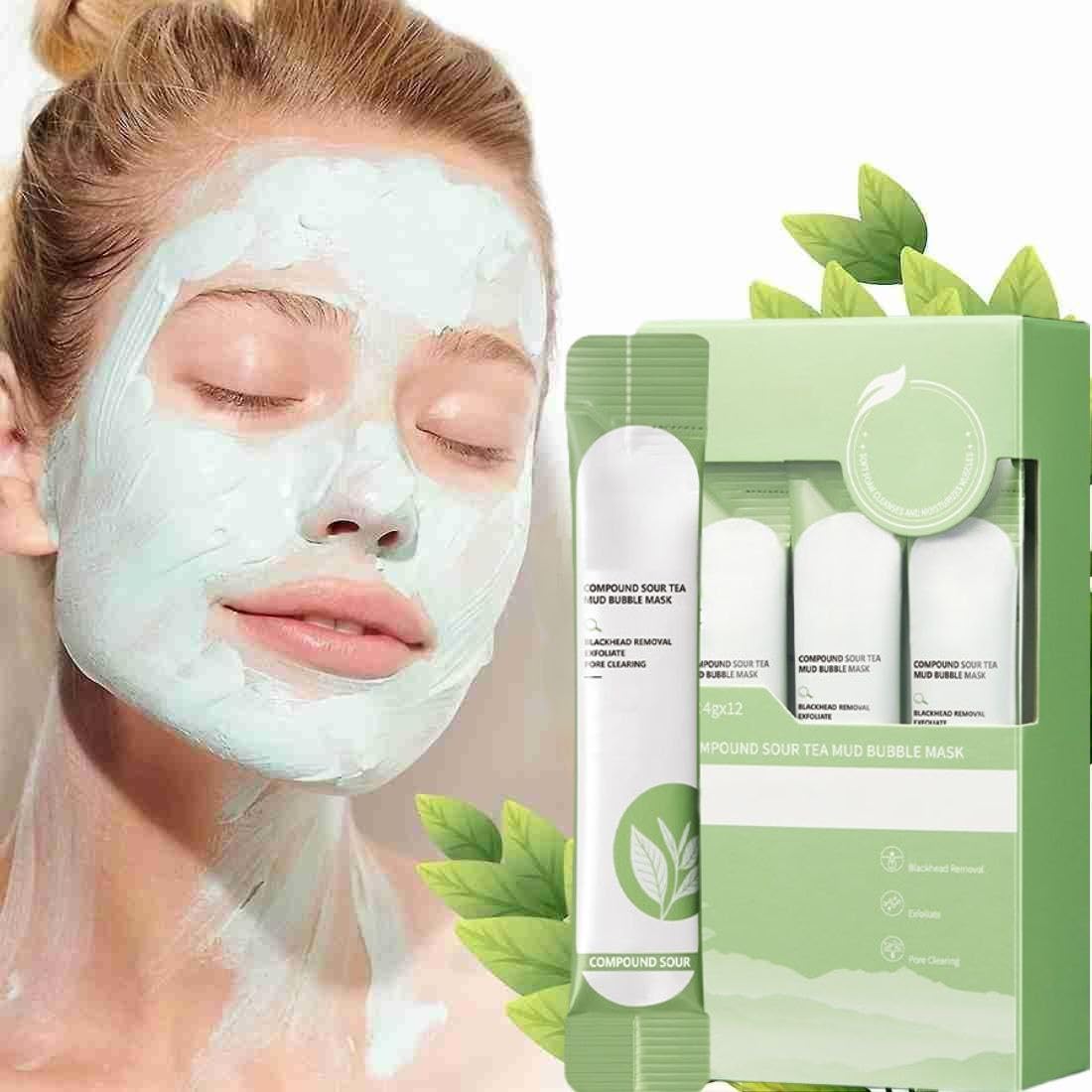 Shkayto (4Pouch) Green Tea Face Mask Clay Quick Bubble Mask, Blackhead Remover With Green Extract For Face, Deep Cleanse Face Ma