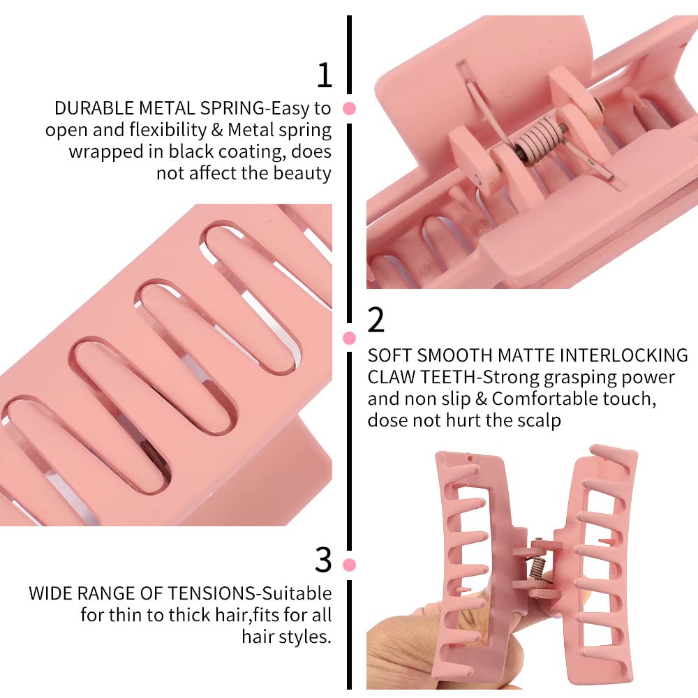 Pink Hair Clips, Ahoney 5 Pack Hair Clips for Thin Hair Cute Hair Clips 3.4-4.3 Inch Jaw Clips for Hair Big Hair Clamp Butterfly