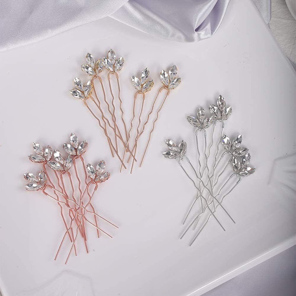 Yertter Wedding Hair Pins Set Of 5 Hair Pins Rhinestones Bridal Clip Accessories For Bride And Bridesmaids (Rose Gold)