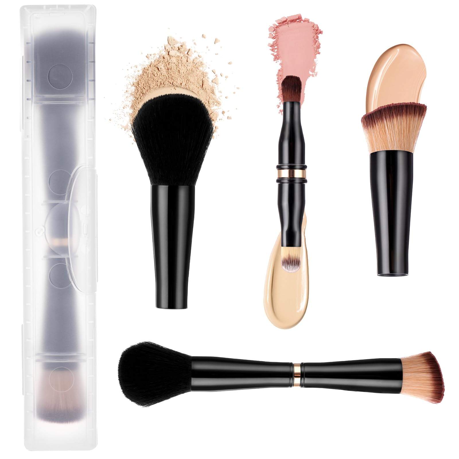 Travel Makeup Brush Set 4 In 1 Makeup Brush With Case Dual Ended Mini Travel Size Makeup Brushes Foundation/Blush Brush Eyeshado