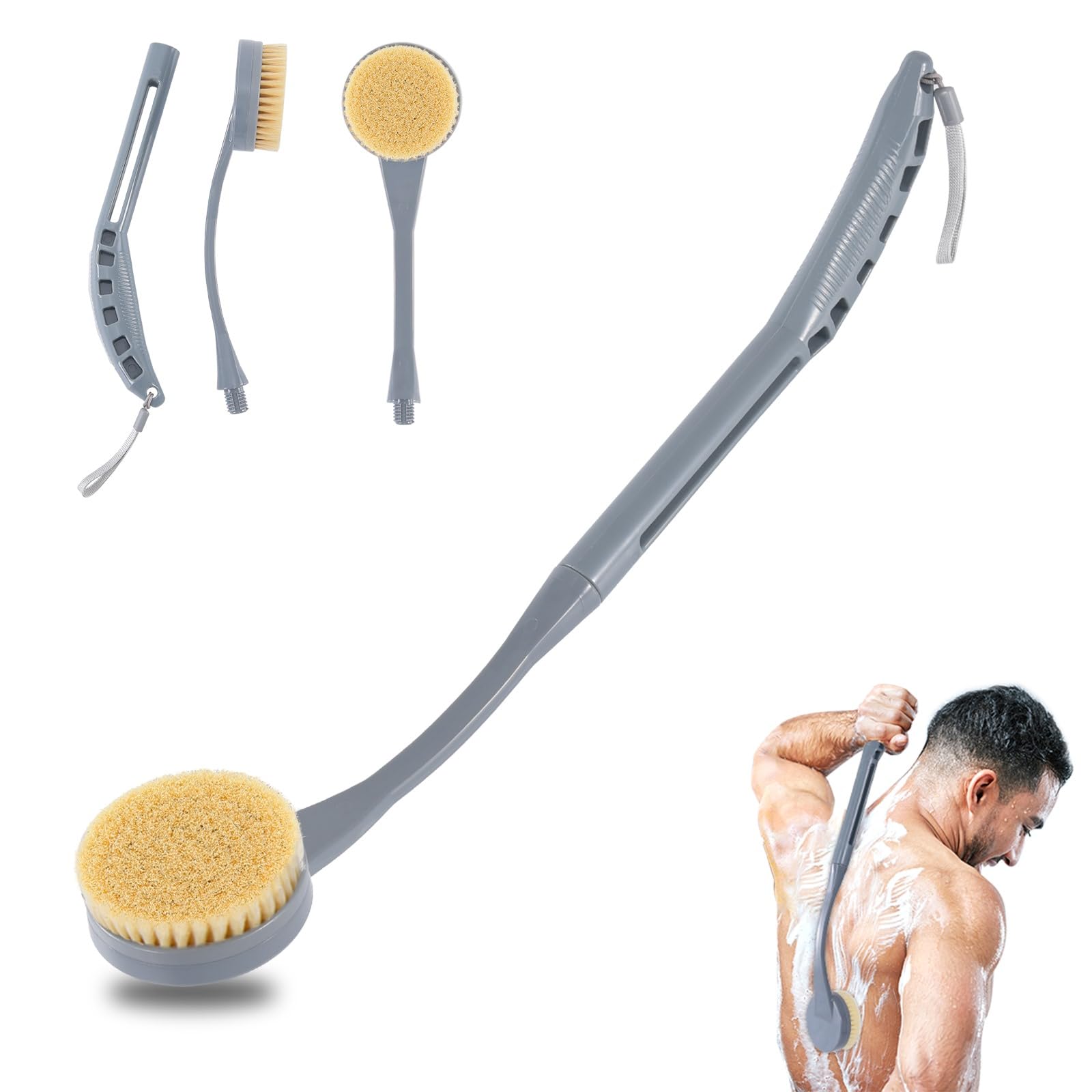 Back Scrubber For Shower,20.5'' Bath Brush Long Handle For Shower For Deep Cleaning,Back Brush For Shower Men(Grey)