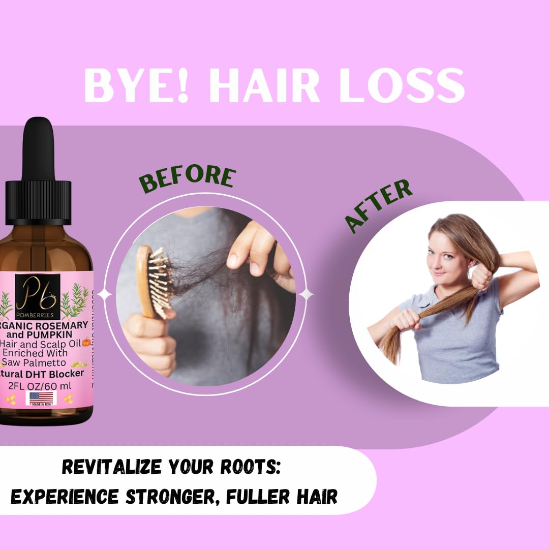 Pomberries Organic Rosemary, Saw Palmetto Oil, Peppermint, Scalp And Hair Strengthening Oil, Pumpkin Seed Hair Oil With Vitamin