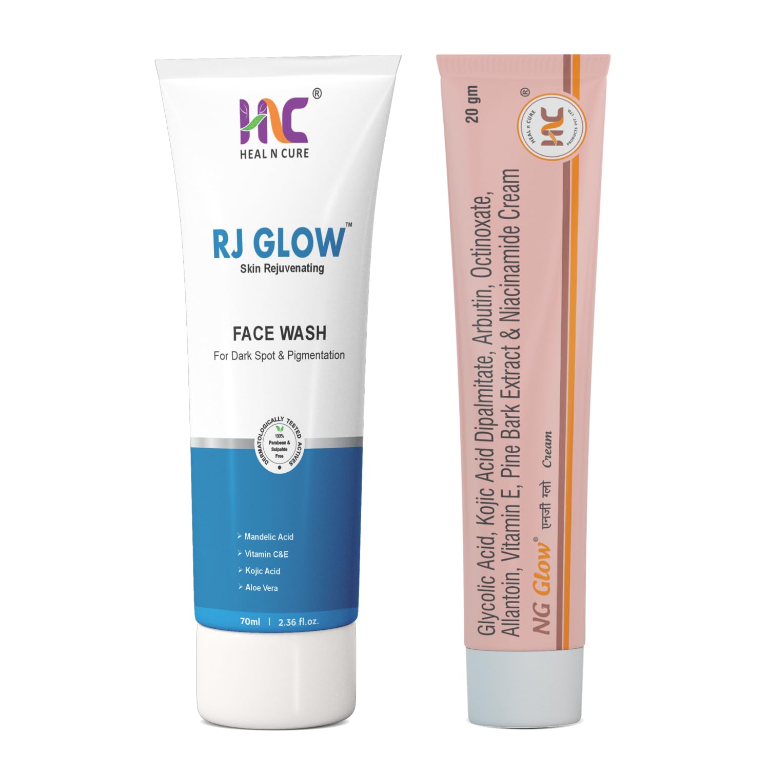 Rj Glow Facewash, & Ng Glow Cream, (Combo Pack For More Effective)  Treat Melasma, Pigmentation, And Dark Spots, Complete Skinc