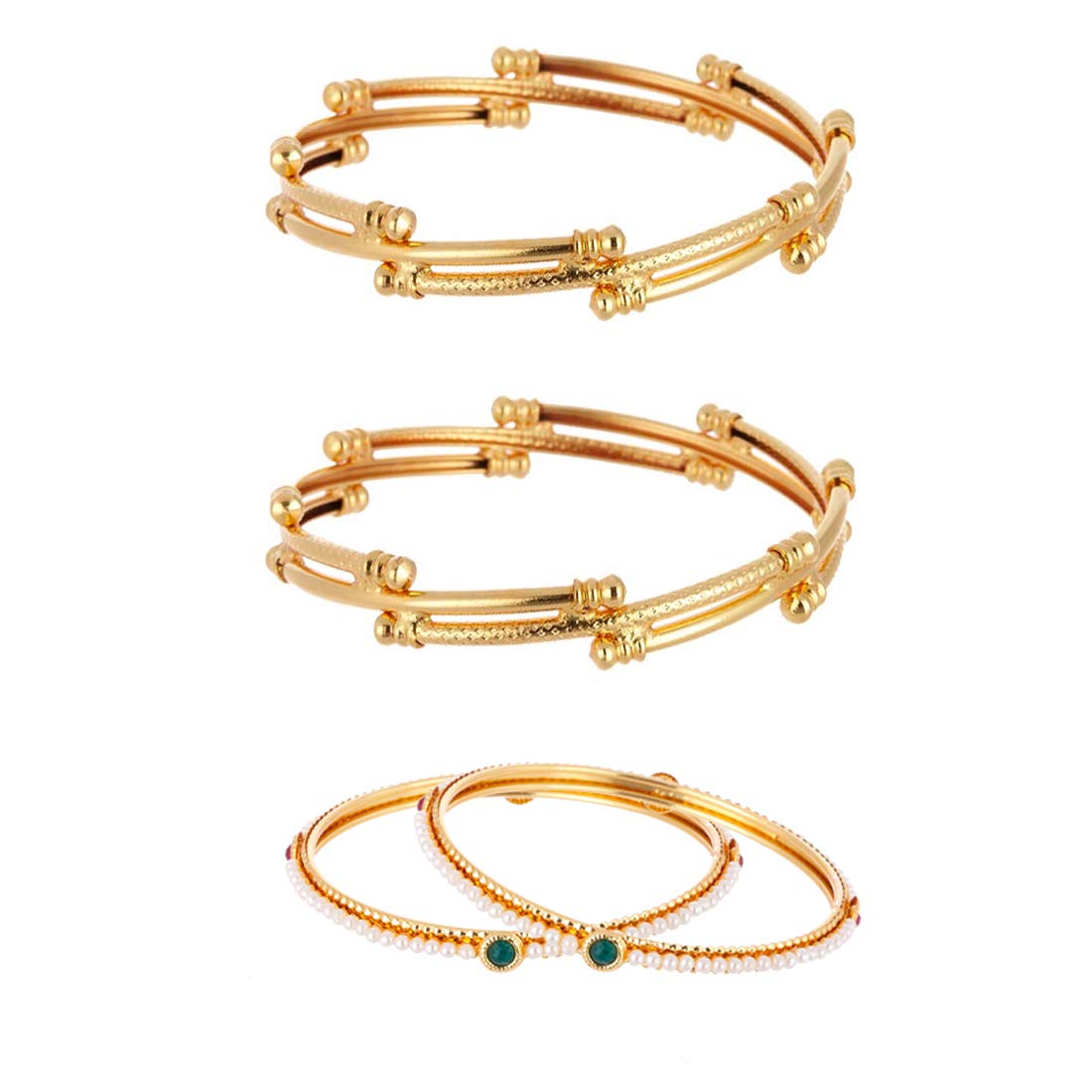 ZENEME Jewellery Combo Of Designer Victoria Bangles, Pearls Bangles, Trendy Gold Plated Bangles For Women & Girls  Pack Of 4 (2