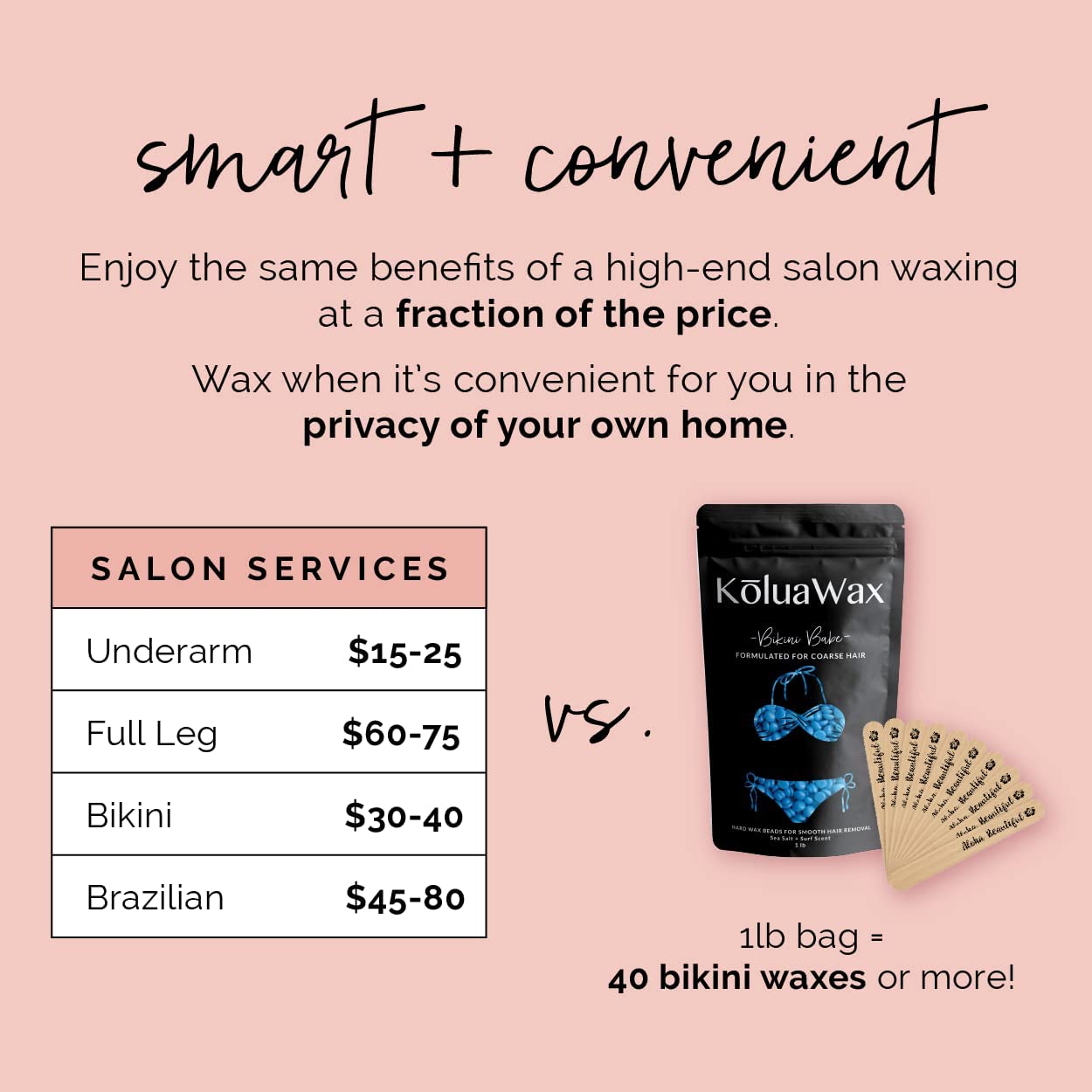 Koluawax Hard Wax Beads For Hair Removal - Coarse Hair Formula - Face, Brazilian, Underarms, Back Chest, Bikini Waxing - Sea Sal