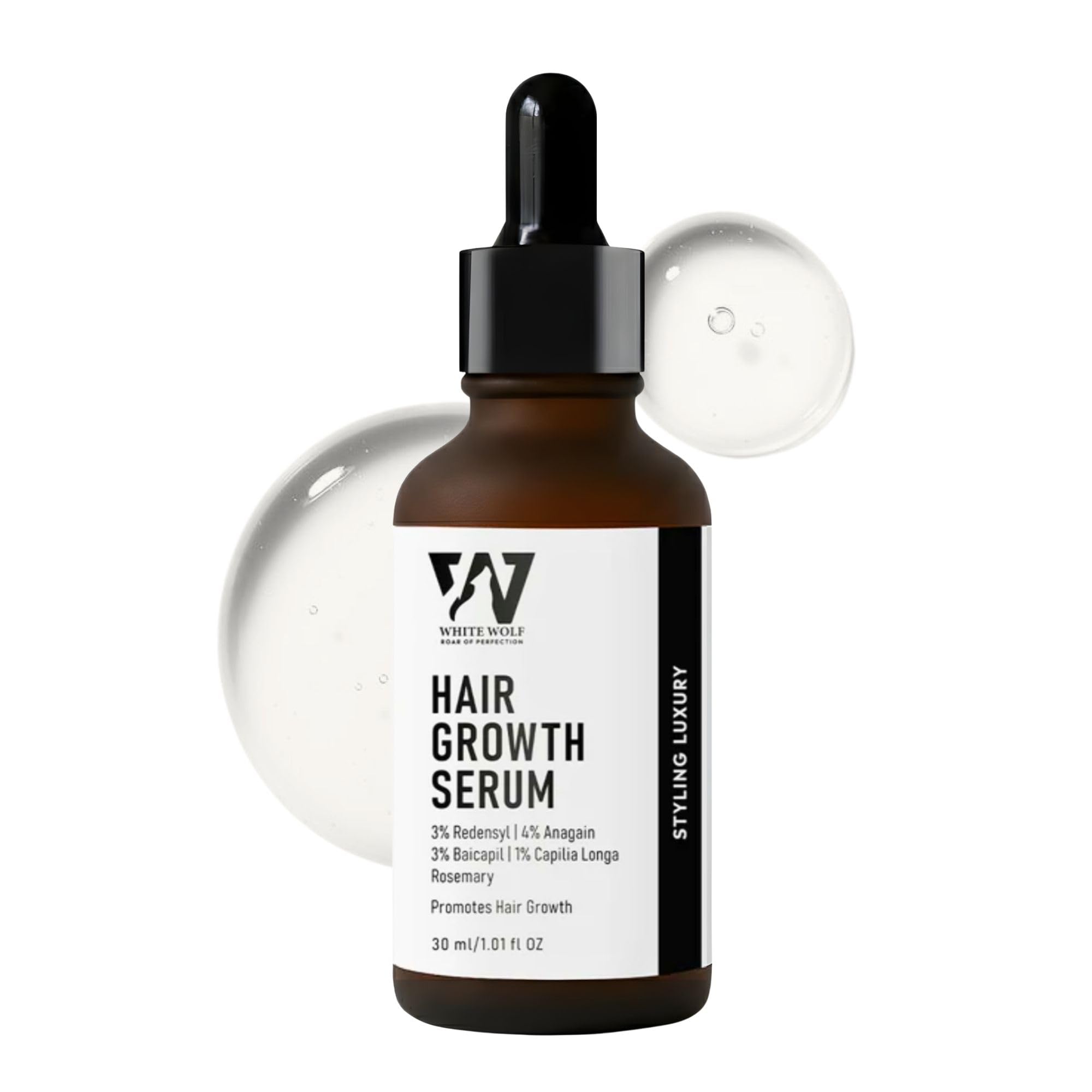WHITE WOLF Hair Growth Serum for Men & Women with 3% Redensyl, 4% Anagain, 3% Baicapil, Capilia Longa & Rosemary for Thicker, Fu