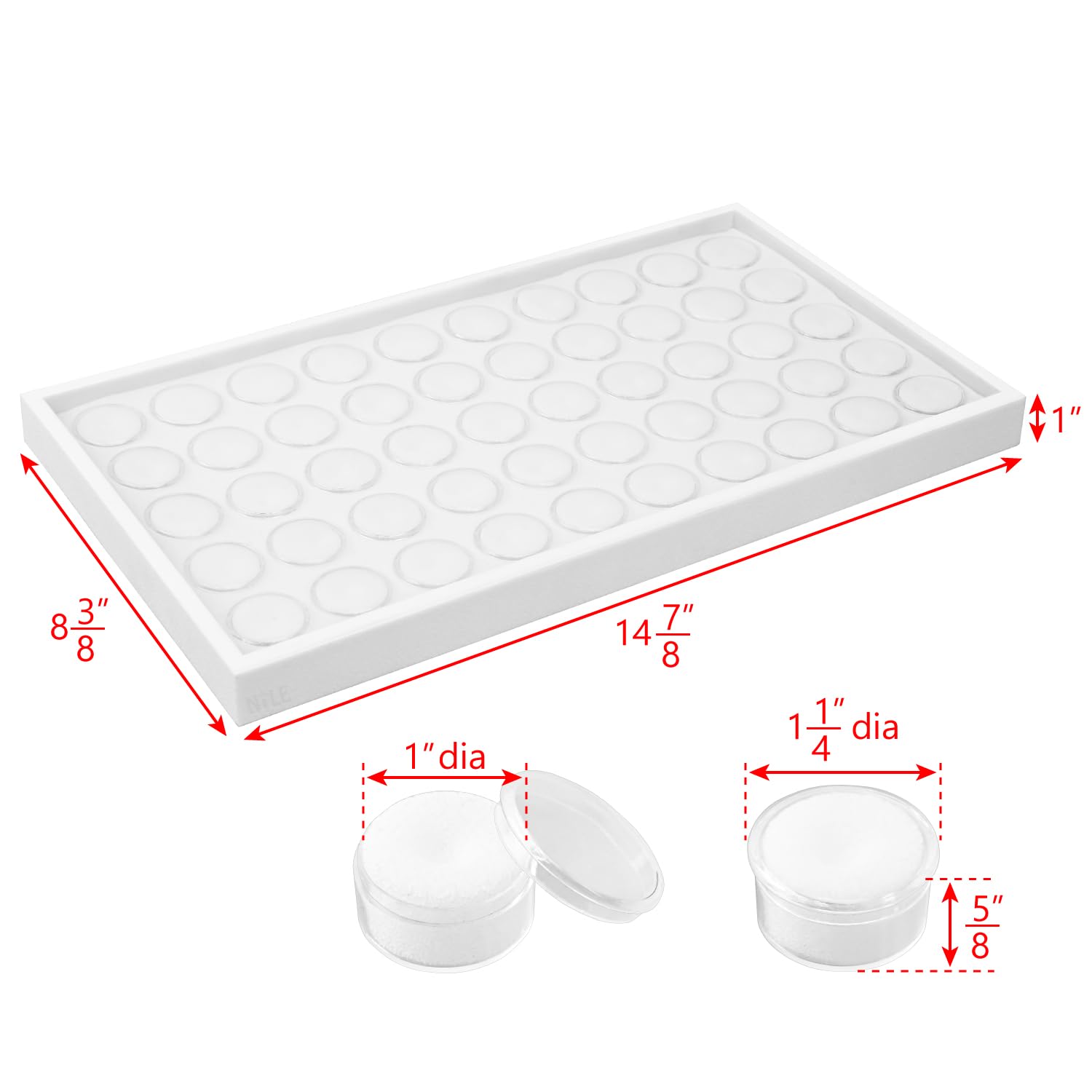 Ikee Design 50 White Foam Gem and Bead Storage Jars Showcase Stackable Display Tray Storage Box for Collectibles, Home Organizat