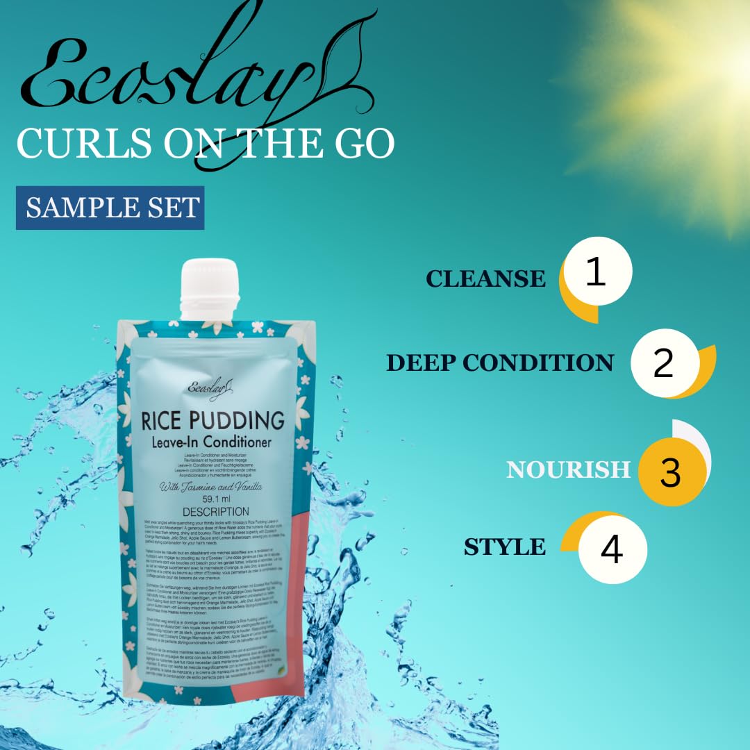 Ecoslay Curls-on-the-go Sample Set - Travel Size Curly Hair Products Set - TSA Approved Curly Hair Travel Size Products - Perfec