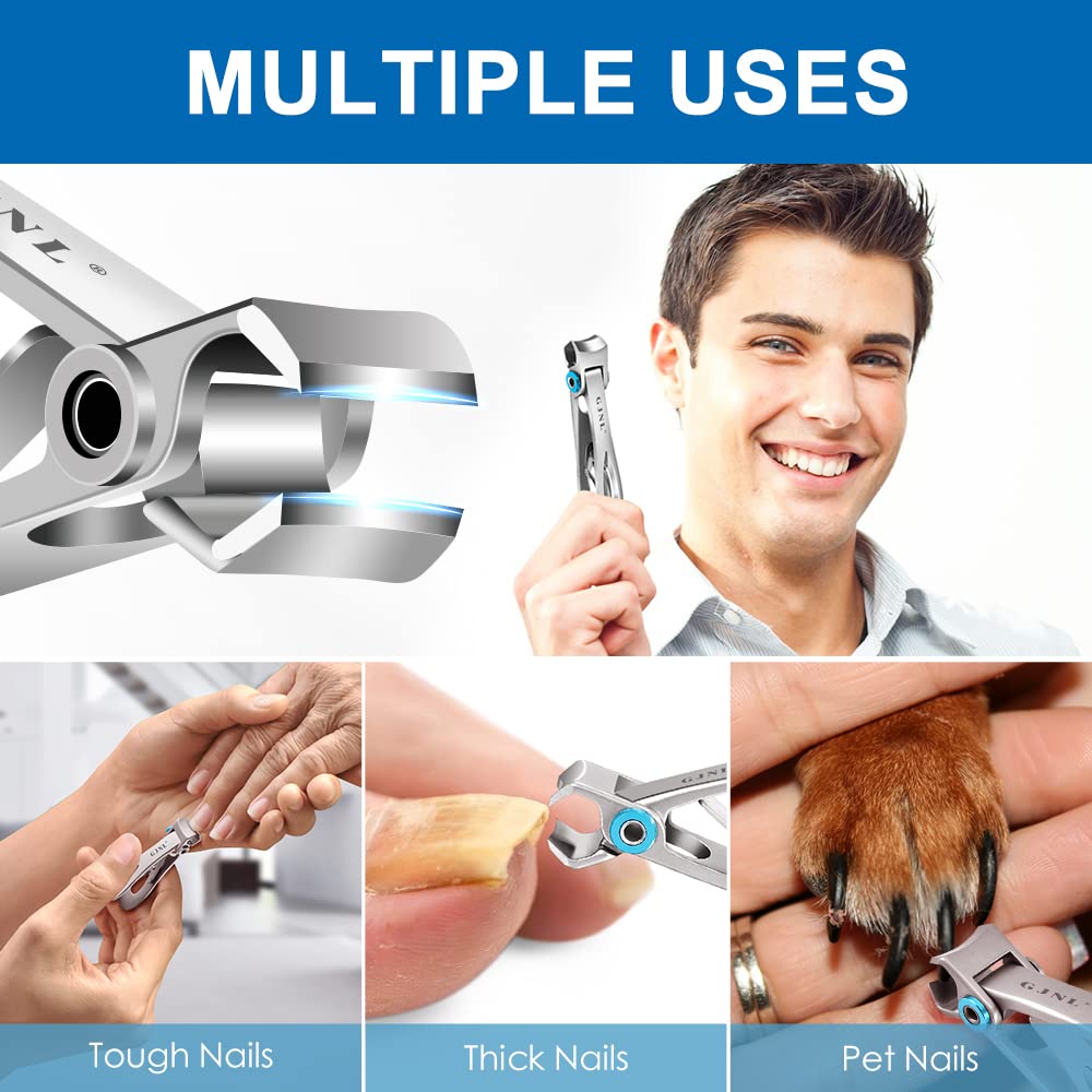 GJNL Toenail Clippers for Thick Nails, Large 16mm Wide Jaw, Stainless Steel, Heavy Duty, Ultra Sharp, Silver Wide Jaw Head