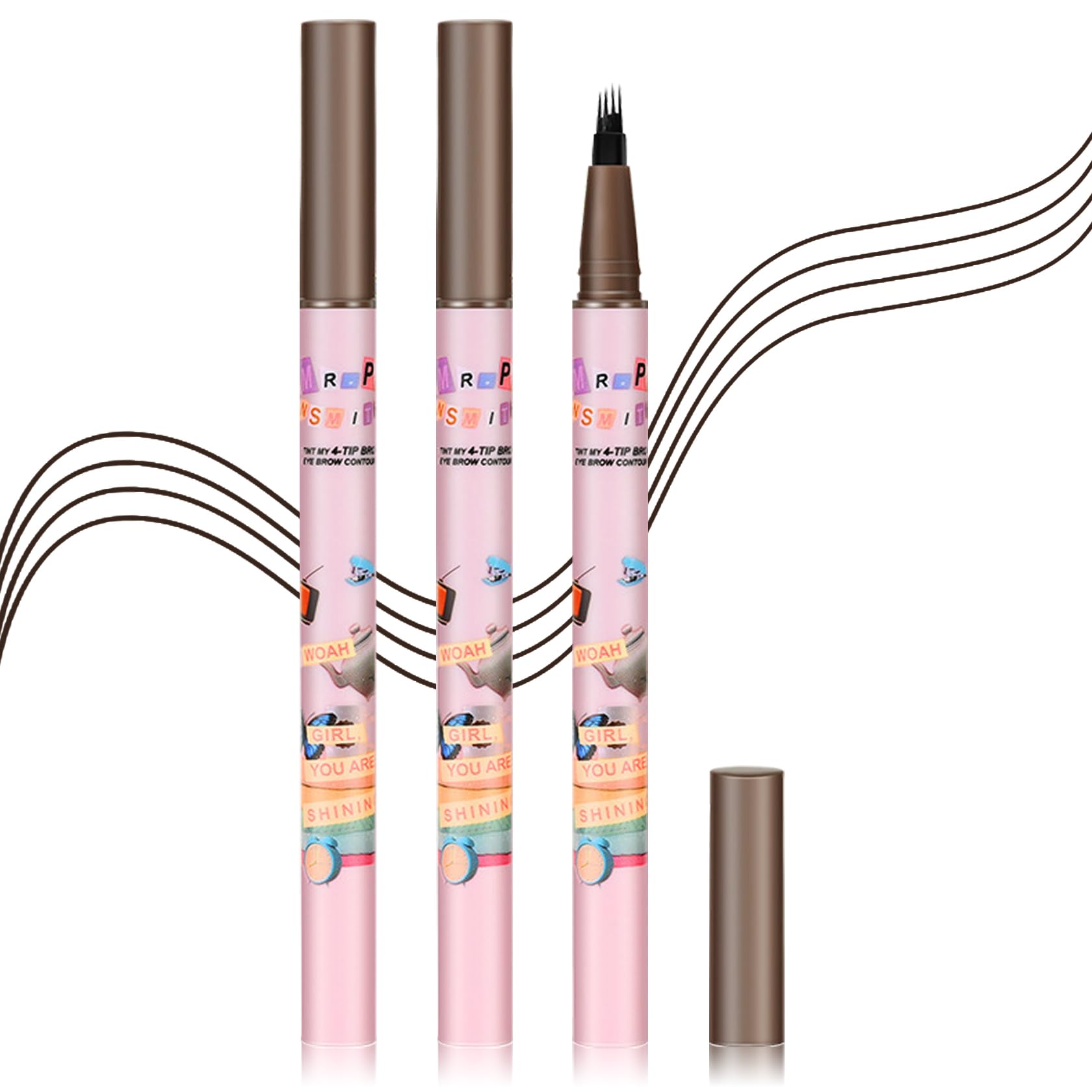 Qiufsse 3Pcs Microblading Eyebrow Pen Waterproof Black Eyebrow Pencil For Women,Easy To Shape,Long-Lasting Brow Pen,Easily Creat