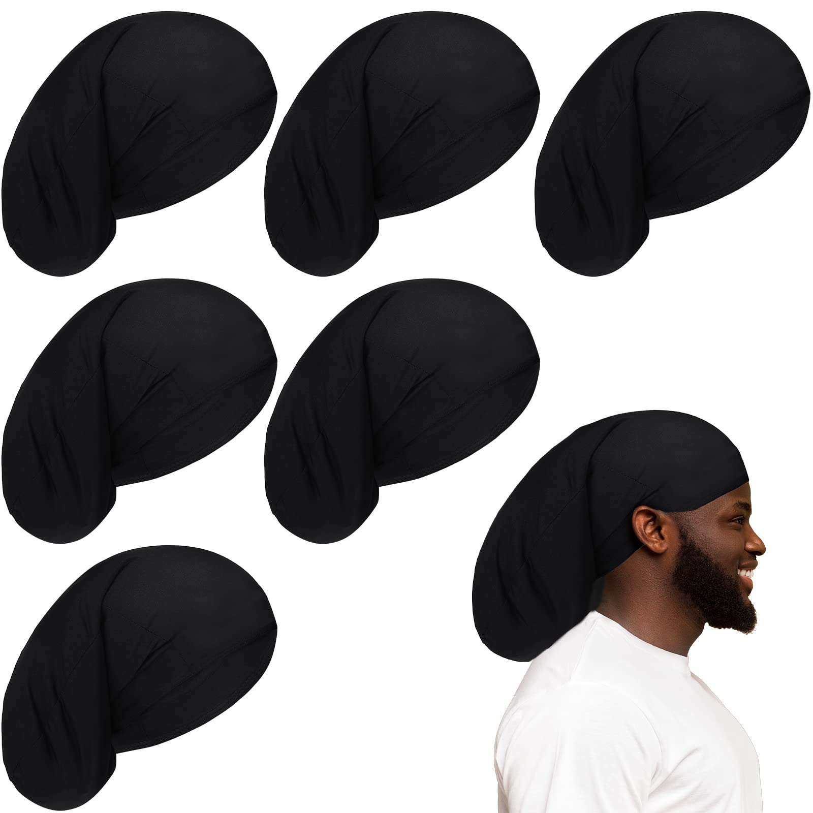 6 Pieces Dreadlock Cap Unisex Jumbo Dreadlock Cap Dreads Cap For Men Long Hair Dreads Head Wrap Shower Night Sleeping Cap Hair A