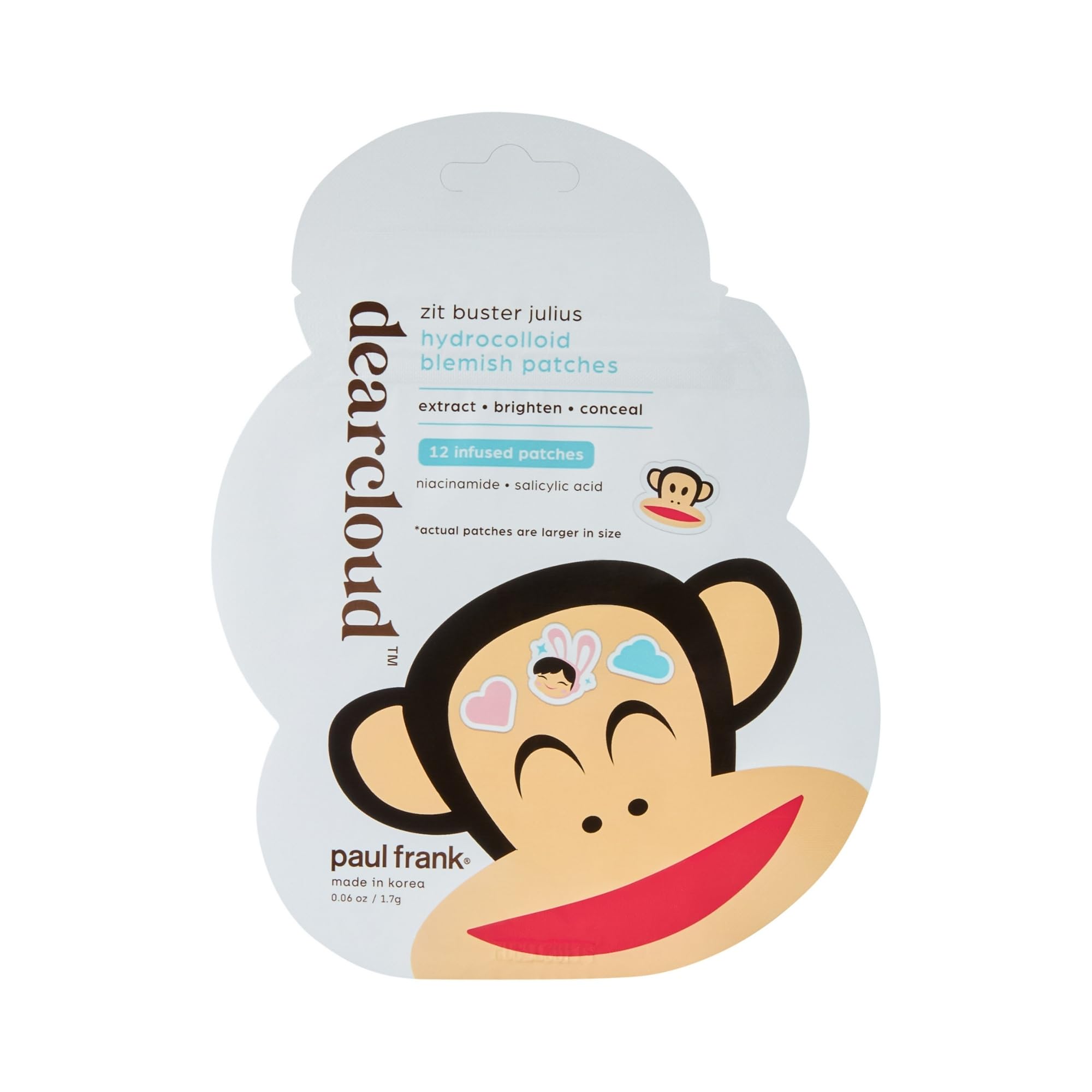dearcloud x Paul Frank Zit Buster Julius Hydrocolloid Blemish Patches, Pimple Patches for Face, Acne Spot Treatment With Niacina