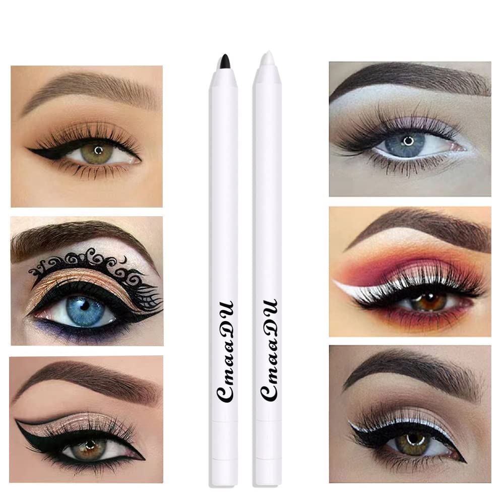 Yeweian Black White Eyeliner Pencil Set, Matte Smooth White Eye Brightener Stick, Quick Drying Waterproof High Pigmented Highlig