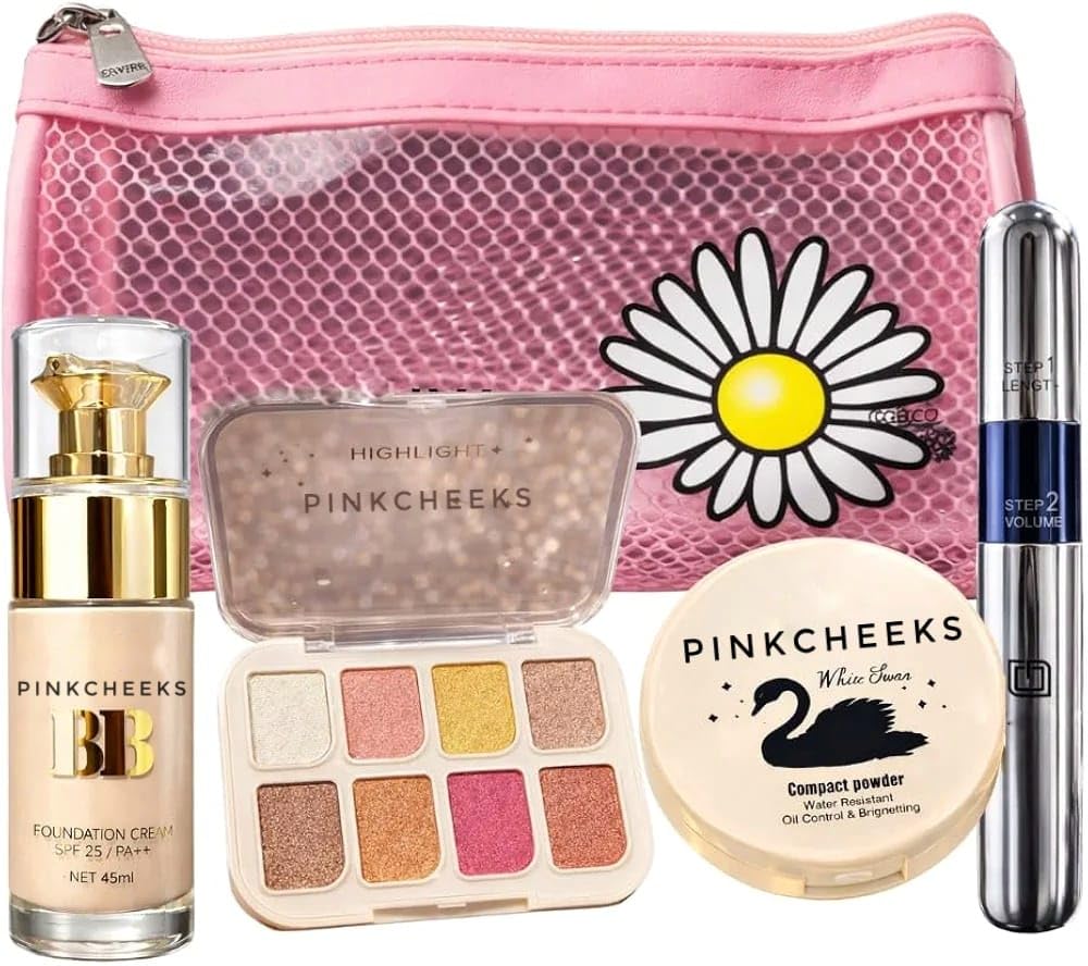 4In1 Everyday Makeup Combo Kit  Bb Cream, 8Color Eye Shadow Palette, Mascara & Compact Powder With TravelFriendly Makeup Ba