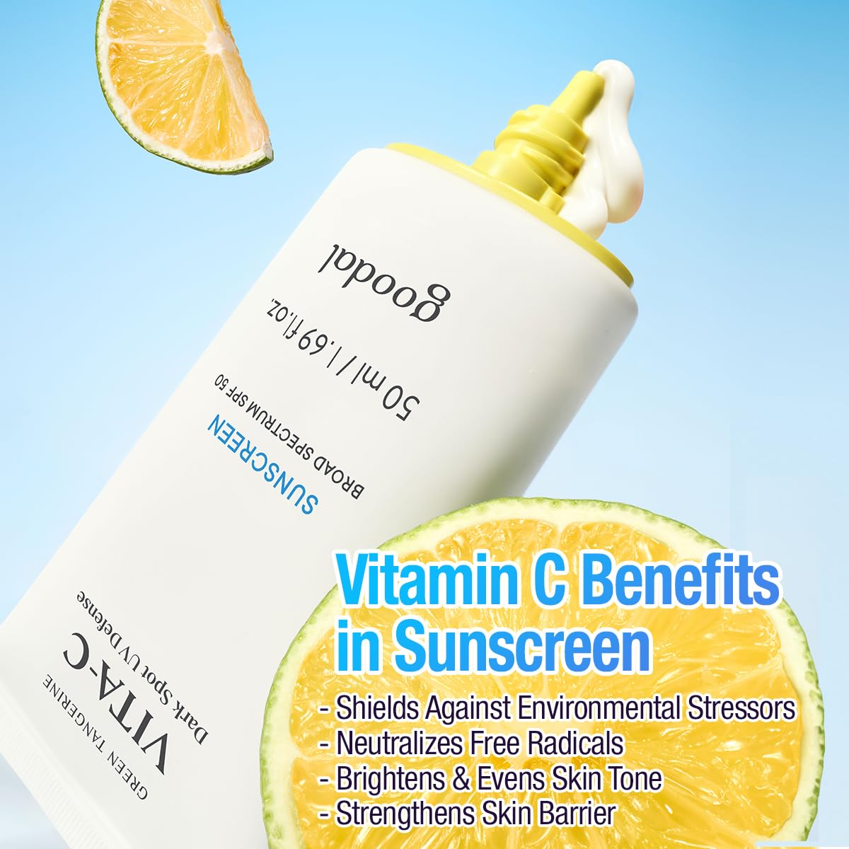 Goodal Green Tangerine Vita-C Dark Spot UV Defense Sunscreen SPF 50, Daily Skin Care Korean Sunscreen for Face, Broad spectrum,