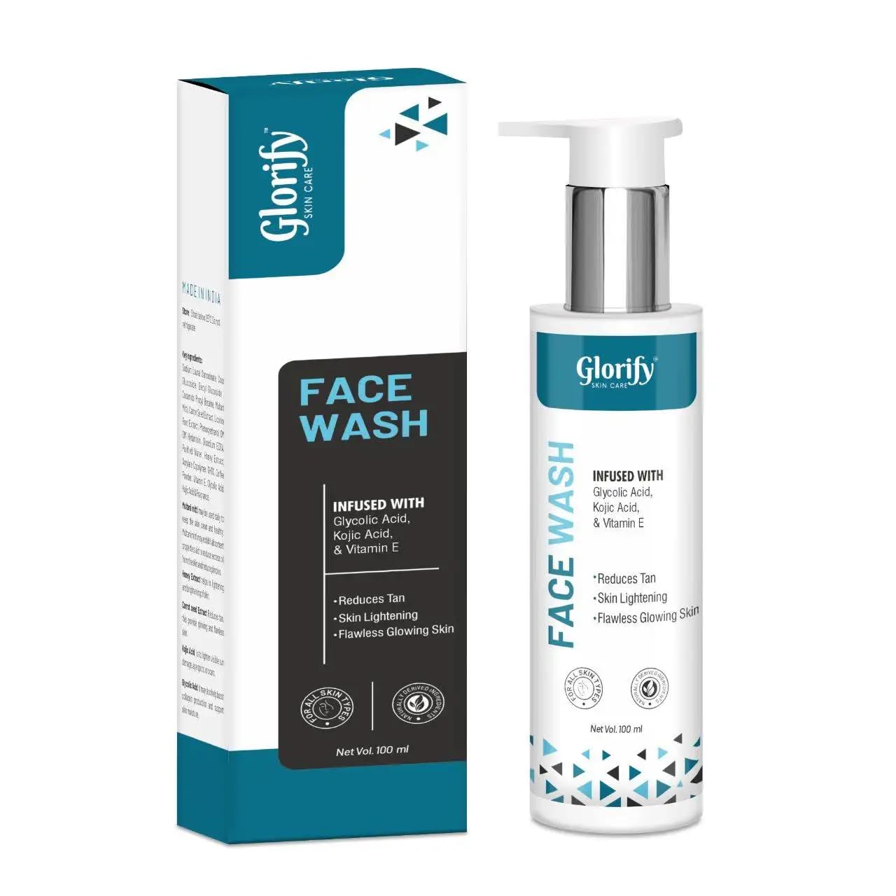 Glorify Face Wash With Vitamin E & Kojic Acid, Natural Face Cleanser, Effective Tan Eraser, Remove Dark Spots, Skin Brightening,