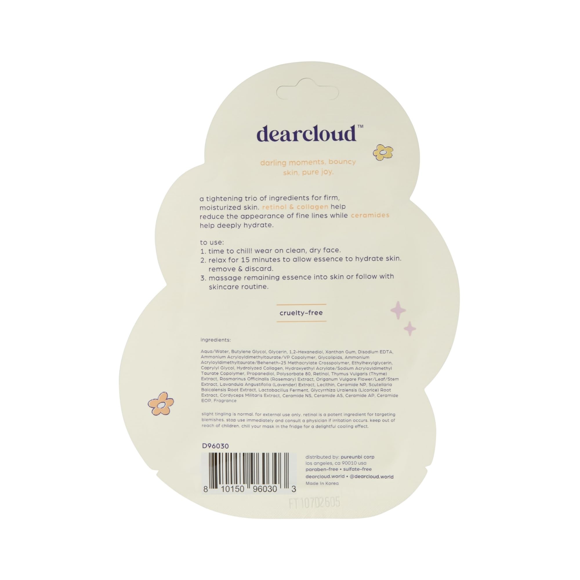 dearcloud Hoppy Skin Firm Renewal Dew Essence Face Mask, Korean Sheet Mask - Collagen, Retinol & Ceramides (3 Pack)