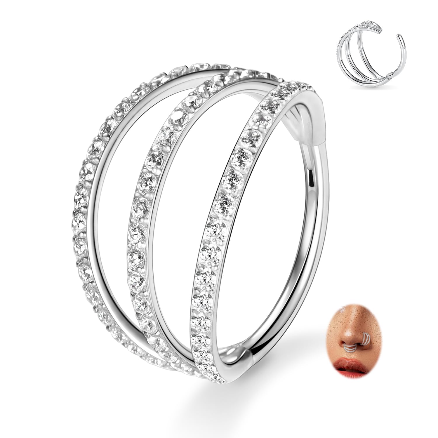 FUNLMO 16G CZ Conch Hoop Septum Jewelry Nose Lip Ring 8mm Conch Cartilage Earring Hoop Surgical Steel Conch Helix Rook Daith Ear