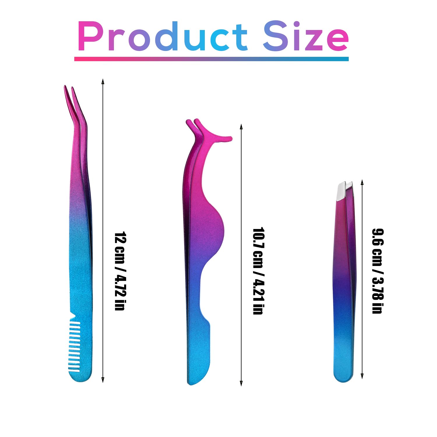 3pcs Eyelash Tweezers, 3 Styles Lash Tweezers with Comb Stainless Steel False Lash Application Tool Eyebrow Tweezers Makeup Tool
