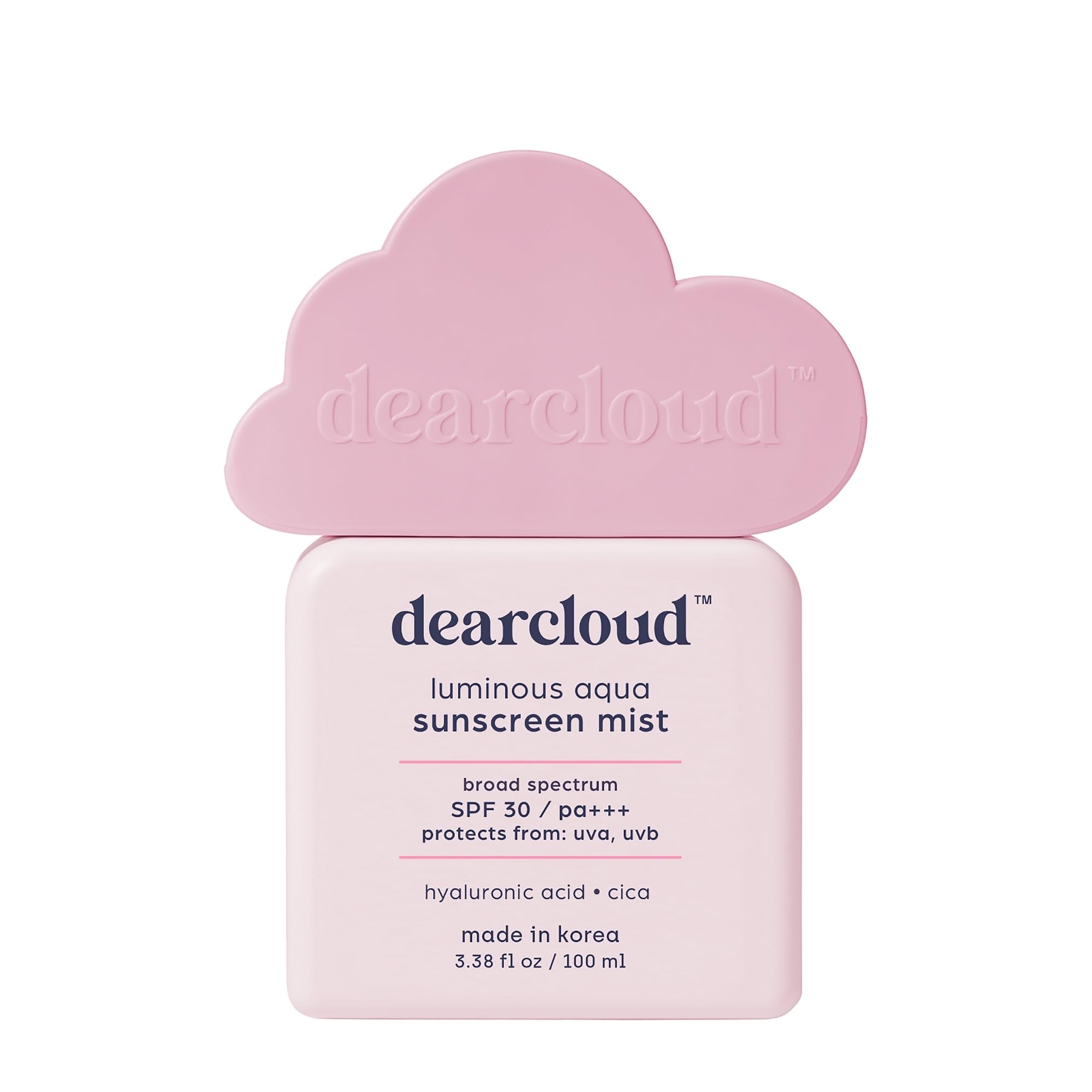 dearcloud Luminous Aqua Sun Mist SPF 30 - Cica & Hyaluronic Acid - Korean Sunscreen - Spray Sunscreen for Face & Body (3.38 Fl o