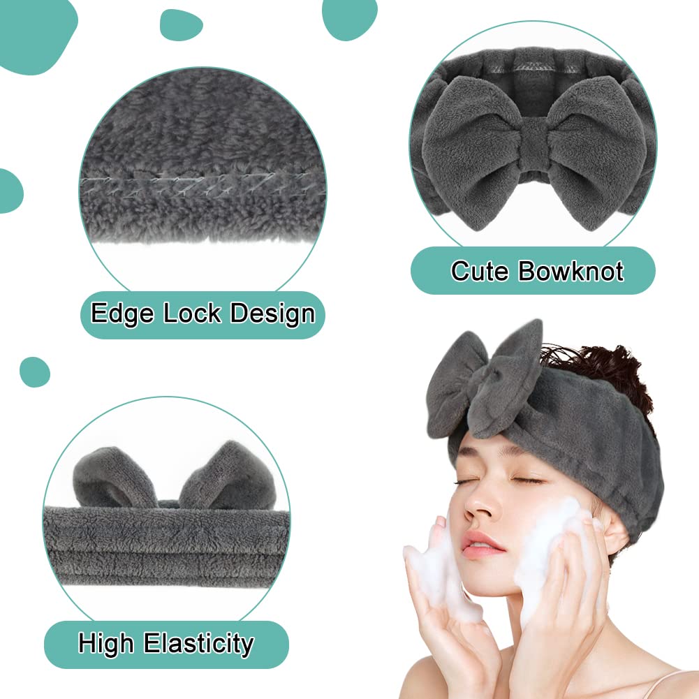 Shintop Makeup Headband Soft Carol Fleece Spa Headband With Cute Bow Elastic Headband For Washing Face Skincare Facial Mask Show
