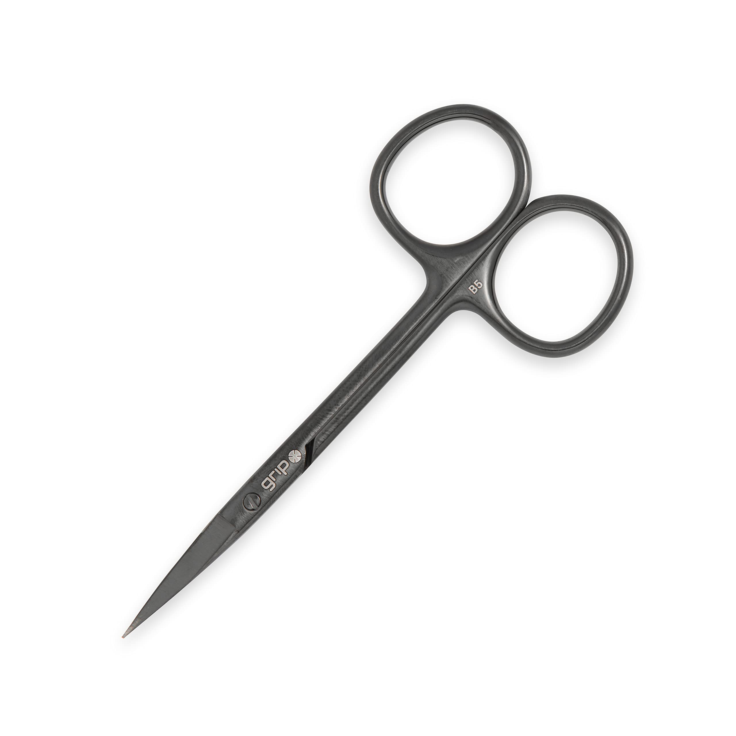 Grip Scissor Precision Matte Black MB5 - Stainless Steel Beauty Scissors for Brows, Facial Hair & Nail Trimming - Fine Tip for D