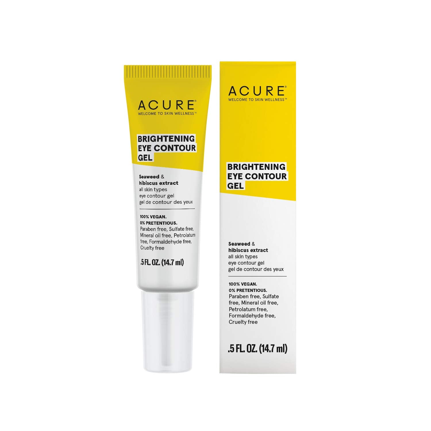 ACURE Brightening Eye Contour Gel - Eye Cream for Puffiness & Dark Area - Hydrating Seaweed & Hibiscus Extract with Soothing Arg