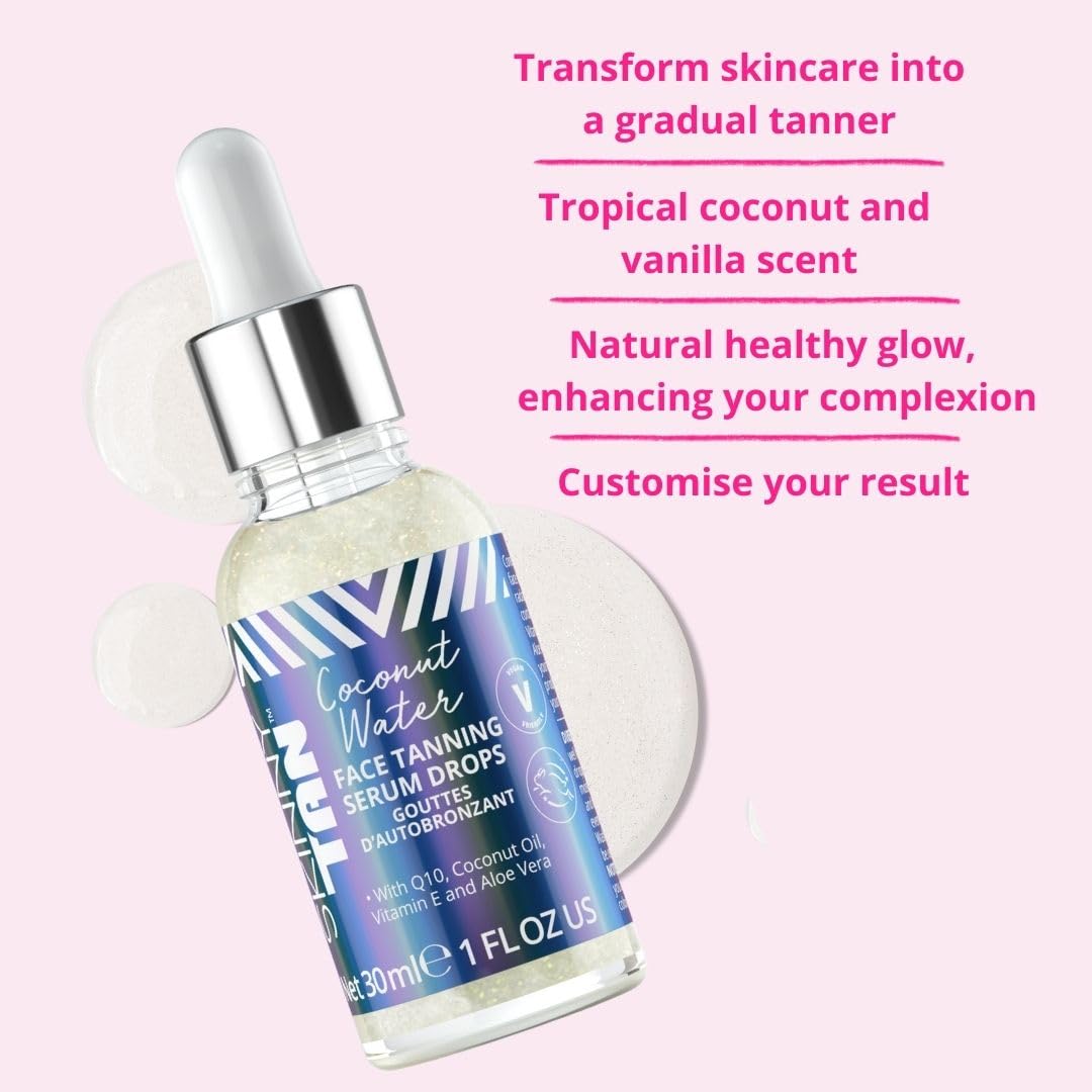 Skinny Tan Water Coconut Face Tanning Serum Drops - Enrich With Vitamin E And Aloe Vera - Helps Even Skin Tone - Enhance Your Co