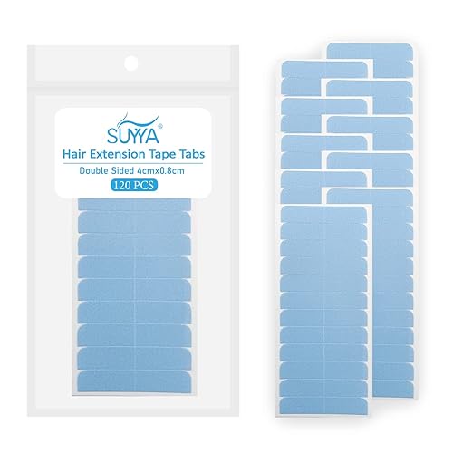 Suyya 120 Pieces Hair Extension Tape Tabs Double Sided Extension Tapes For Replacement 4Cm X0.8Cm (Blue 120 Pieces)