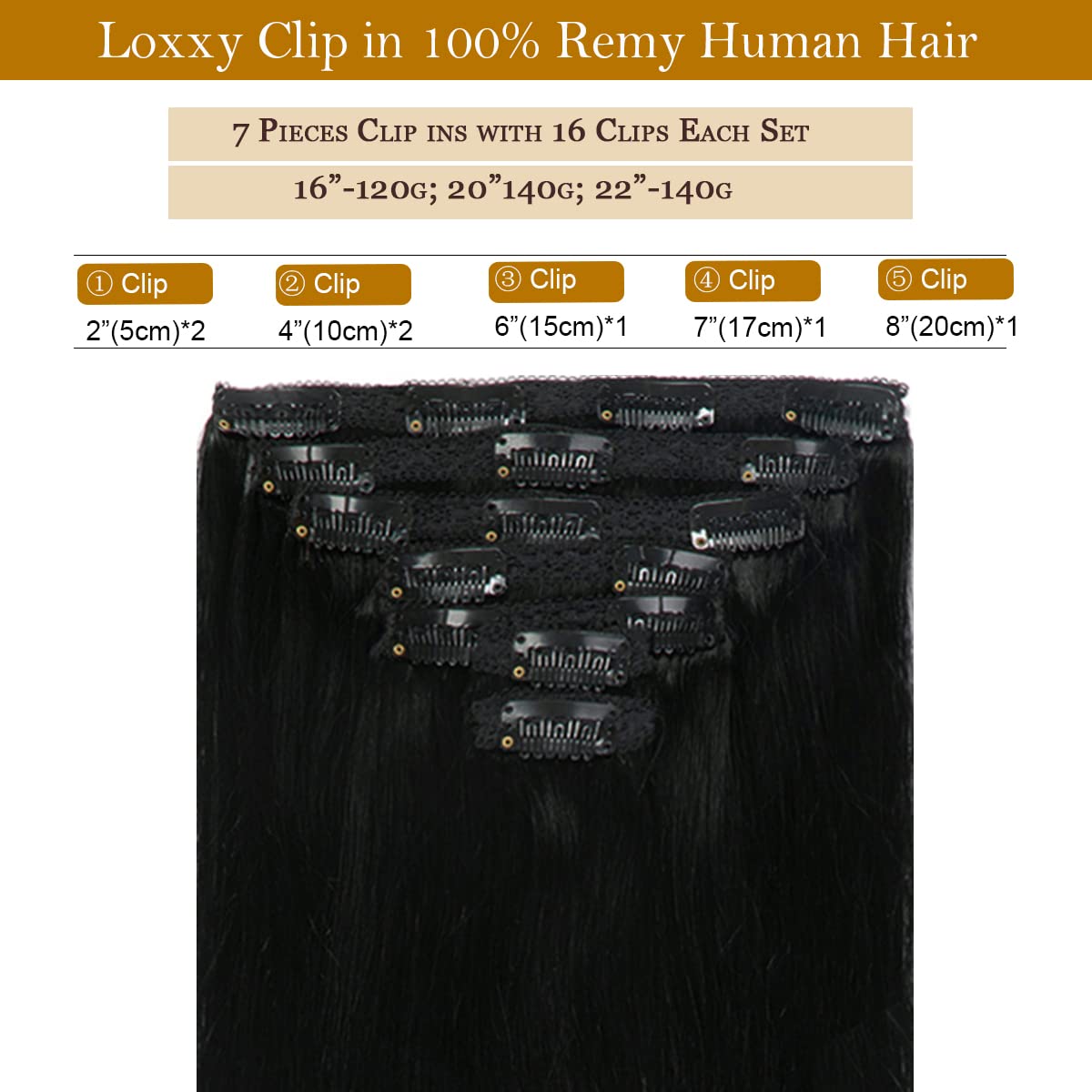 Loxxy 18 Inch Human Hair Clip In Extensions Full Head Glam Clip In Hair Extensions Real Human Hair Double Weft Brazilian Hair Je