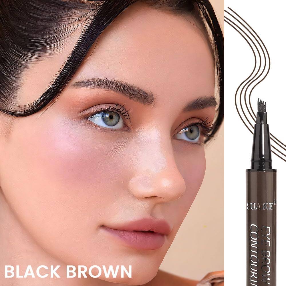 Kaely 2Pcs Magical Precise Waterproof Brow Pen,Suake Eyebrow Contouring Pen,4 Tip Eye Brow Pencils for Women Makeup,lapiz de cej