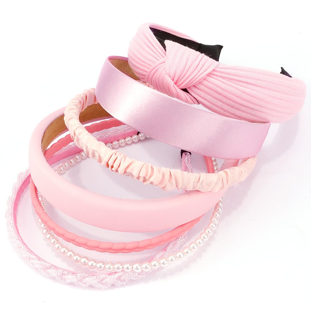 Ahoney 7 Pack Pink Headbands For Girls Women Headbands Trendy Non Slip Hairbands Cute Hair Accessories Multi-Style Headband Pack