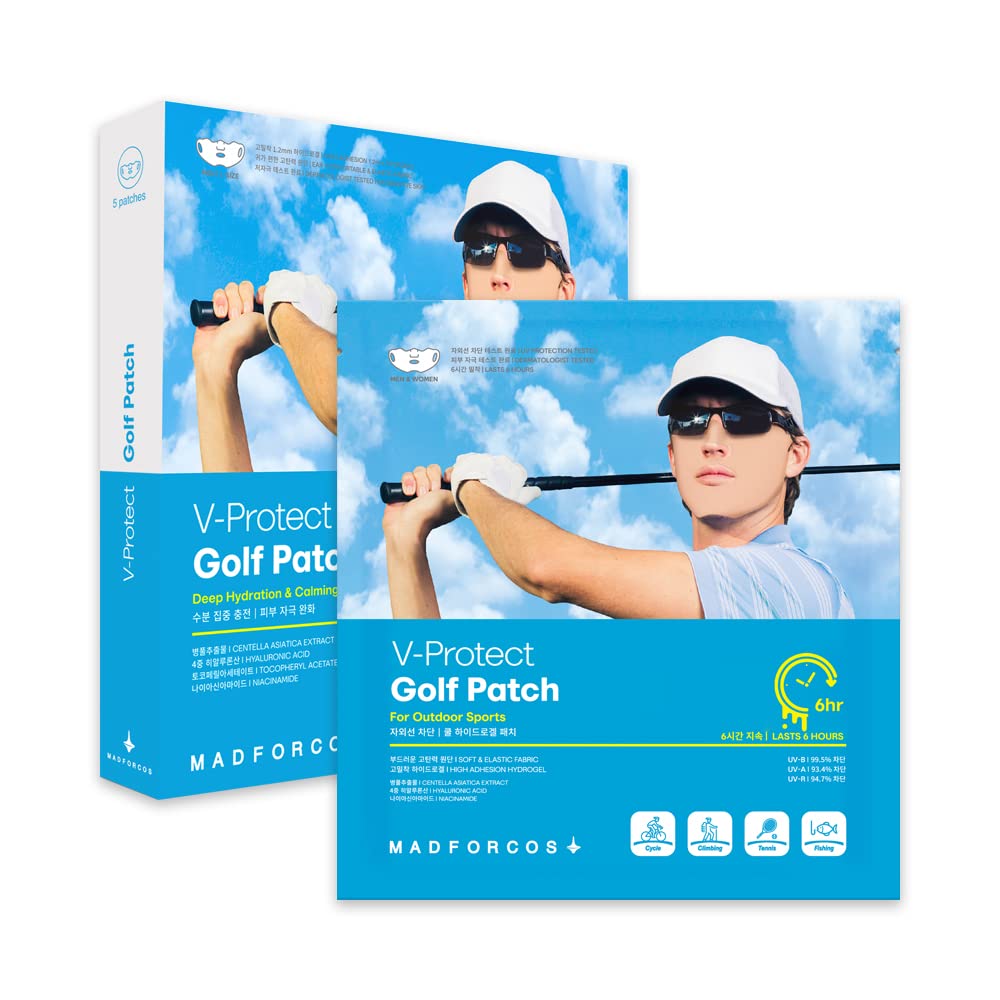 MADFORCOS V-Protect Golf Sunscreen Patch for Golf & Outdoor Sports - UV Protection, Hydrating & Cooling Face Patches | 5 Count (