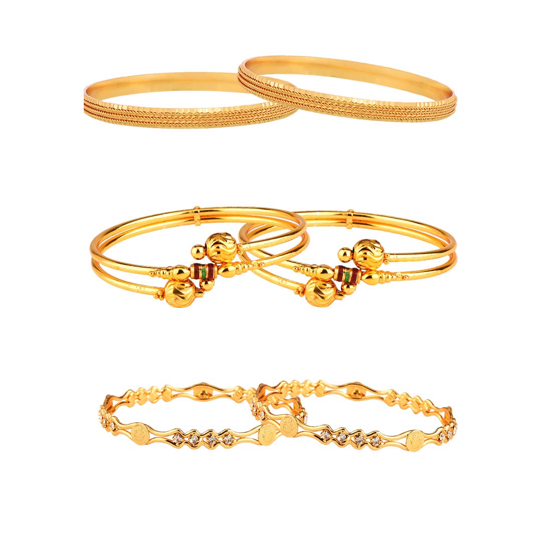 ZENEME Golden Plated Bangle Set For Women & Girls  Pack Of 6 (2.8)