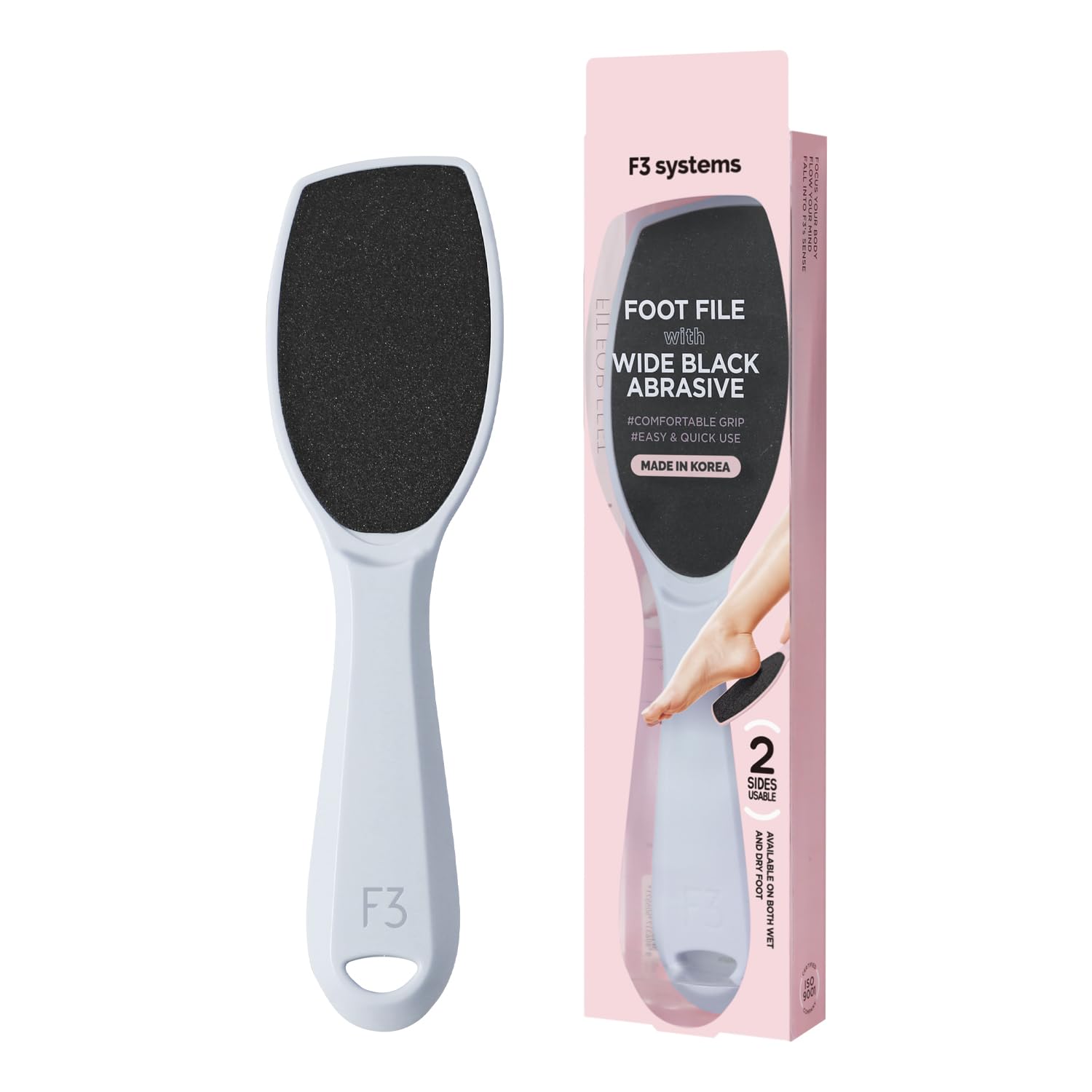F3 Systems, Wide Emery (Sky Blue), Double-Sided Pedicure Tool, Colossal Foot File for Men & Women, Effective for Cracked Heel, C