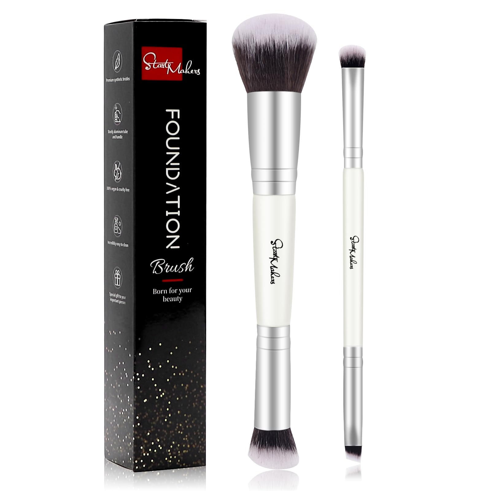 Start Makers 2-In-1 Makeup Brushes Dual-Ended Contouring Foundation Brush 2 Pack Concealer Brush Face Eyebrow Eyeshadow Brush Fo