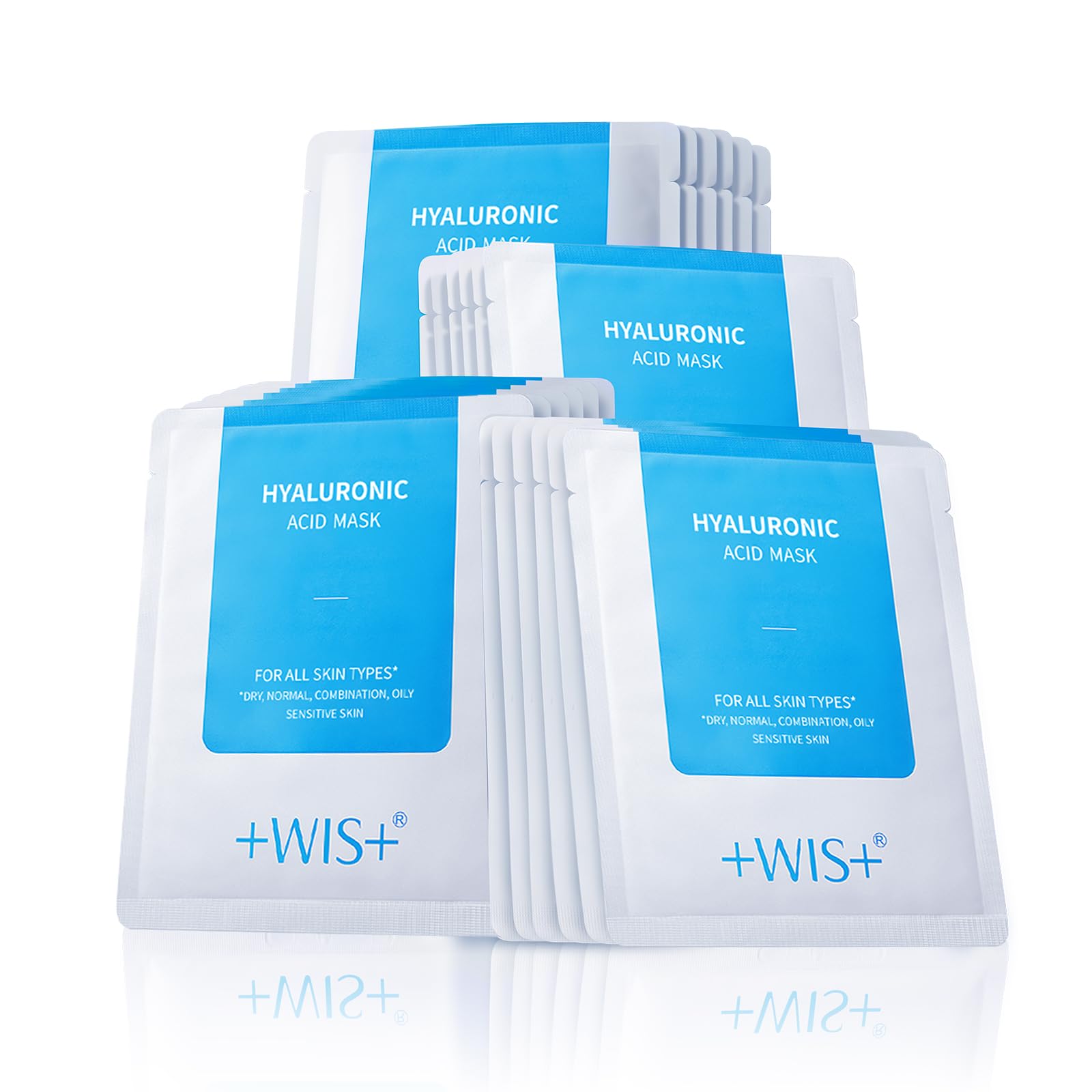 +WIS+ Hyaluronic Acid Sheet Mask 5 EA with Hyaluronic Acid Serum and Vitamin B5, Hydrating Facial Mask for Dry Skin, Anti-Aging 