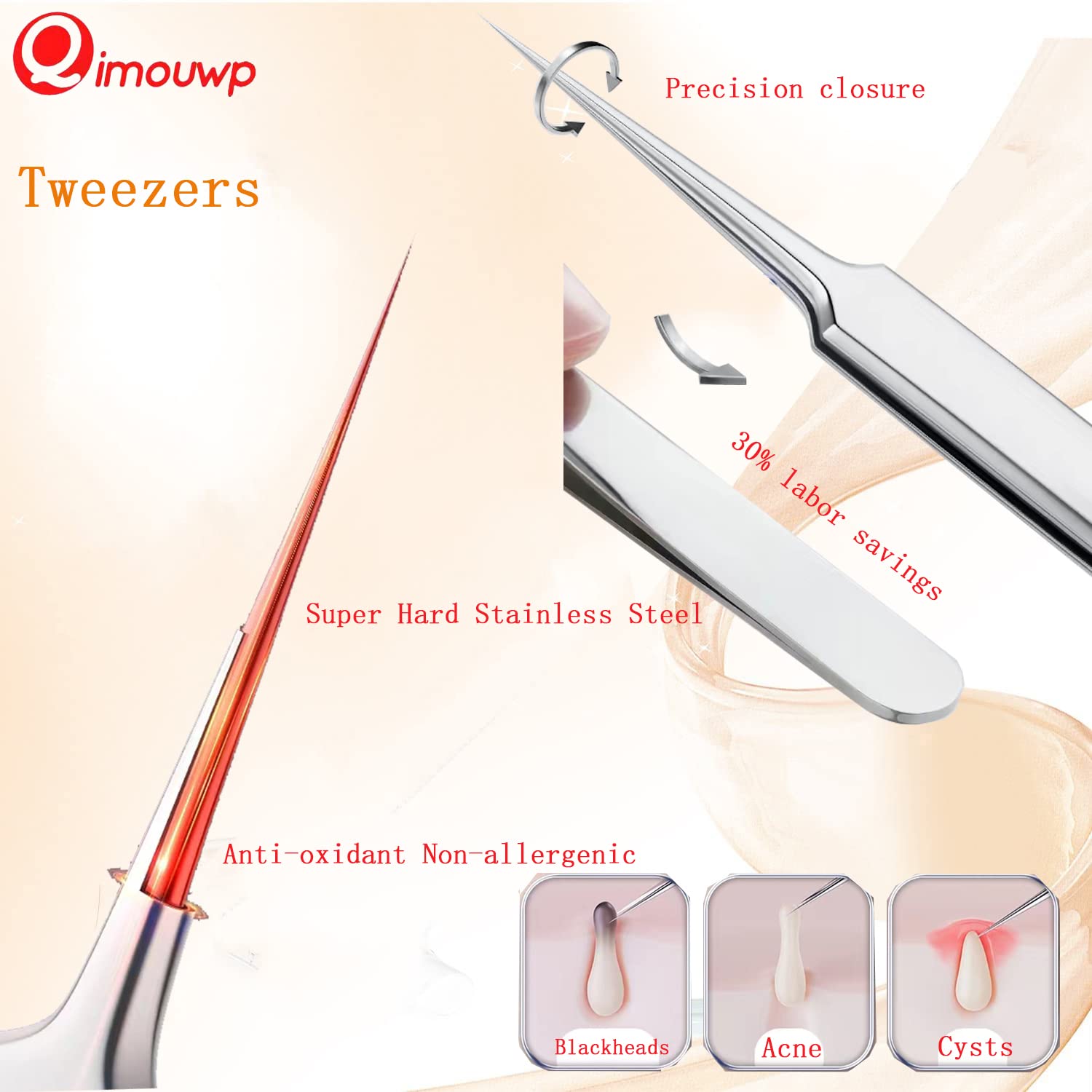 Pimple Popper Tool Kit, Blackhead Remover Tools, 16 PCS Professional Stainless Tweezers Acne Comedone Extractor Pimple Needle To