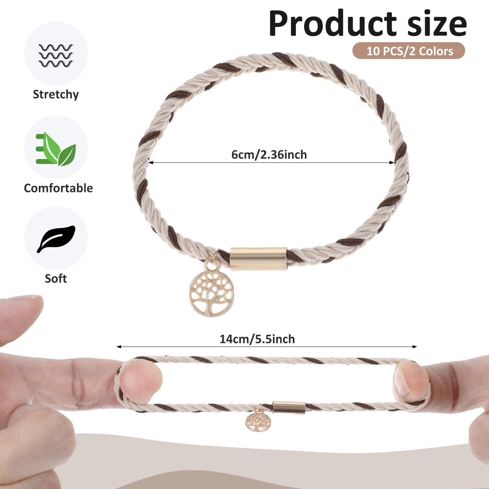 10 Pcs Hair Tie Bracelets for Women Boho Hair Ties for Thin Hair 5 Styles No Damage Ponytail Holders Elastic Hair Bands Light Co