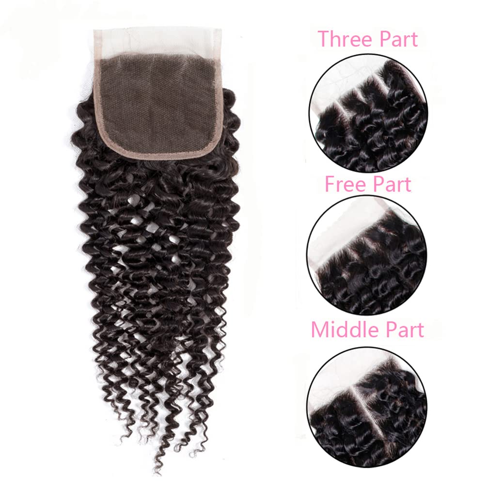 Curly Lace Closure Human Hair Kinky Curly Closure 4X4 Free Part Swiss Lace Closure 12A Brazilian Virgin Curly Human Hair Closure