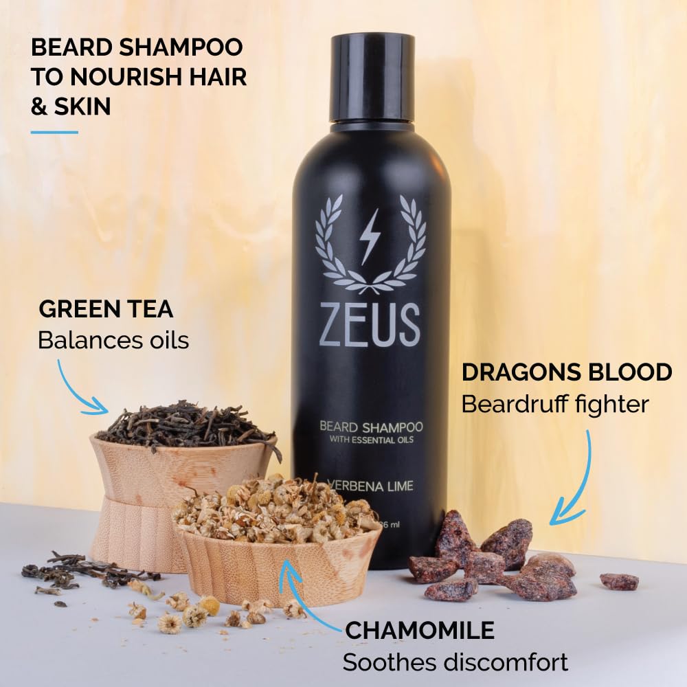 ZEUS Beard Wash & Conditioner Set - Soften & Hydrate, 2 Piece Set, Sandalwood, Model 407-145, Made in USA