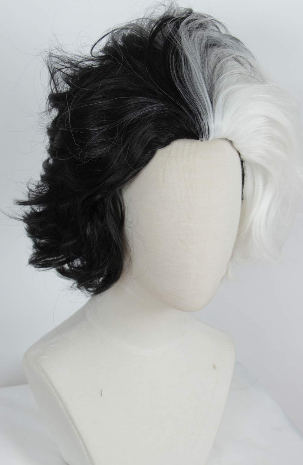 Linfairy Half White And Half Black 2 Tone Wig Halloween Costume Cosplay Wig For Women