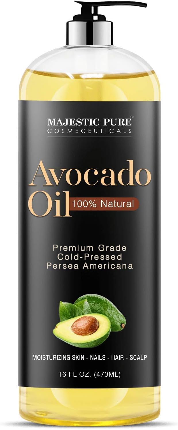 MAJESTIc PURE Avocado Oil - 100% Pure and Natural, cold-Pressed, for Skin care, Massage, Hair care, and carrier Oil to Dilute Es
