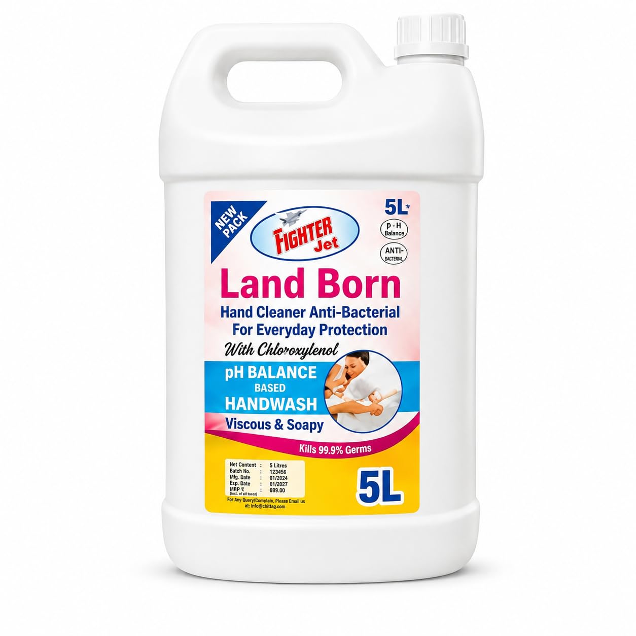 Fighter Jet Land Born Handwash Liquid 5L | AntiBacterial Hand Cleaner With Chloroxylenol Ph Balanced Hand Wash Kills 99.9% Germ