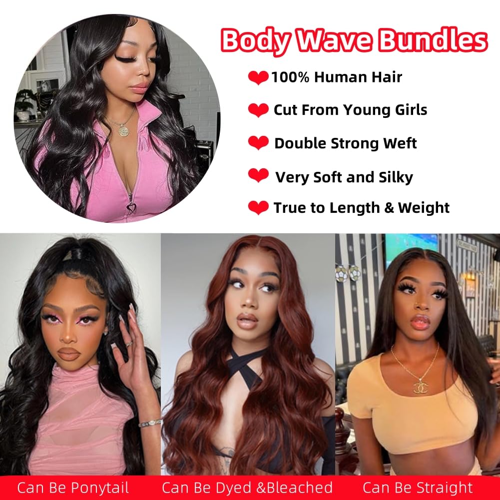 Bundles Human Hair 24 26 28 30 Inch Brazilian Body Wave Human Hair 4 Bundles 12A Hair Bundles Deals Human Hair Body Wave Bundles