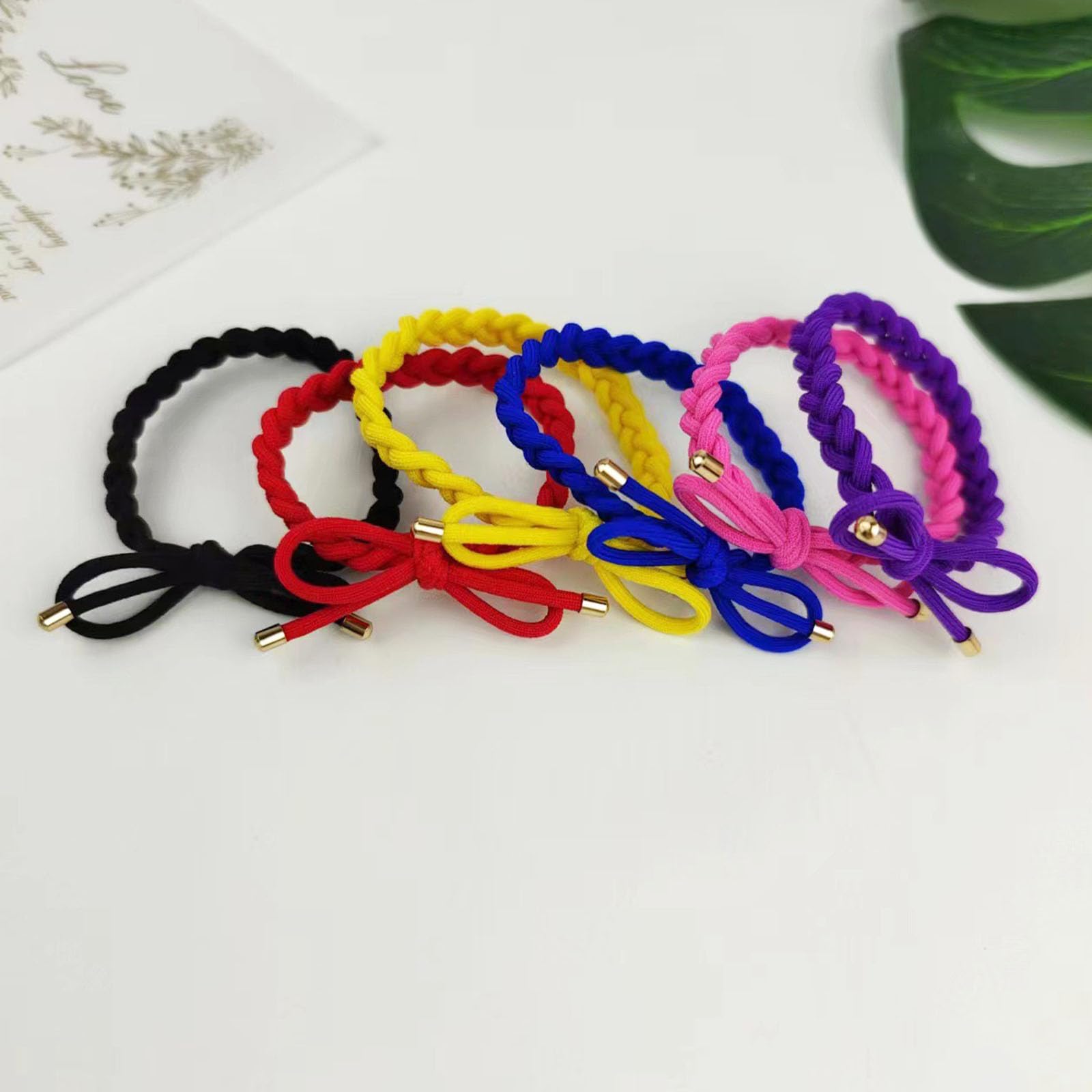 Kovolitu 12 Pcs Bright Color Braided Hair Ties Bow Tie Hair Bracelets For Women Girls Elastic Hair Ties No Damage Ponytail Holde