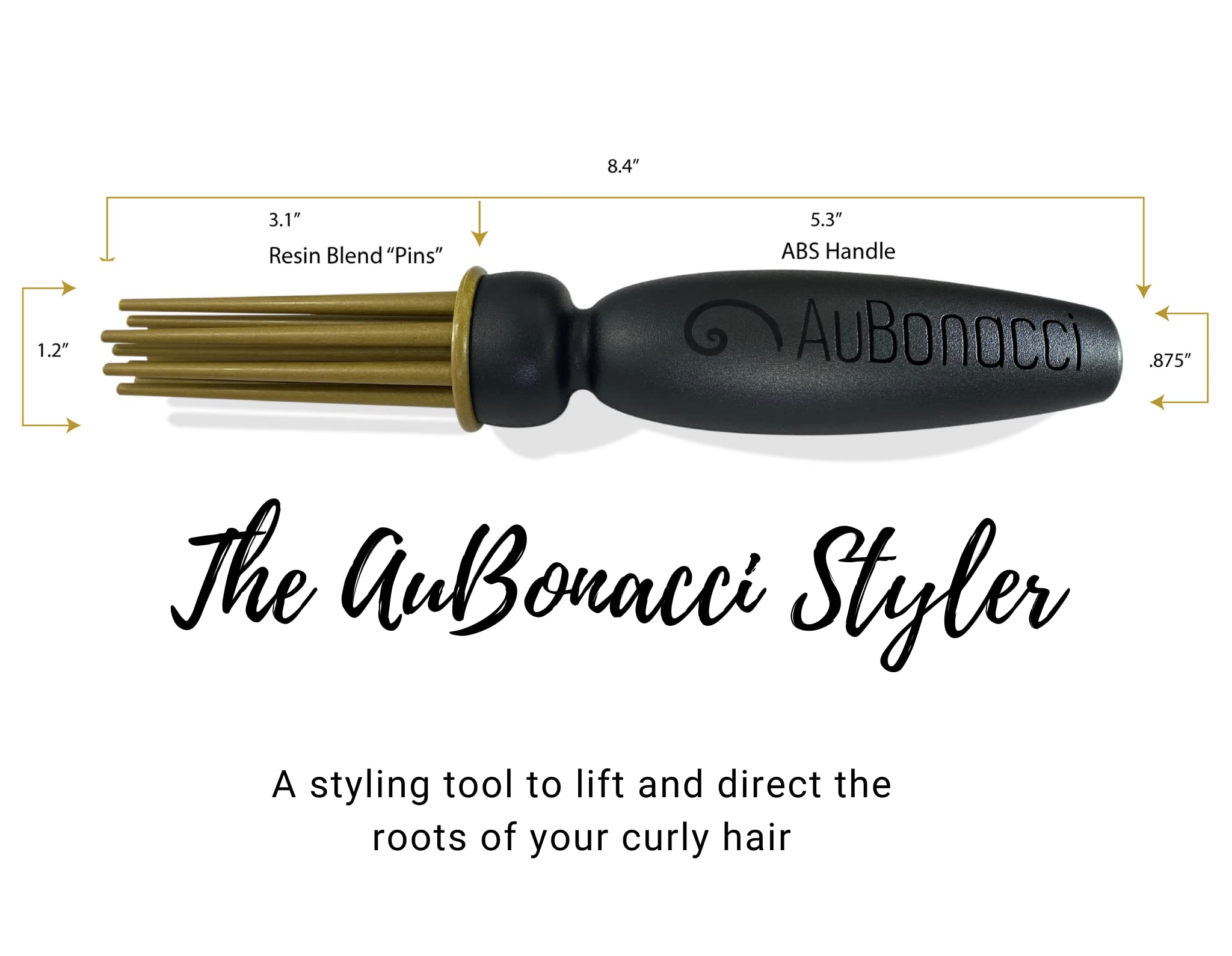 CURLYLIFE AuBonacci Styler for Curly Hair - Adds Volume & Direction, 1 Count, Black Handle with Gold Pins