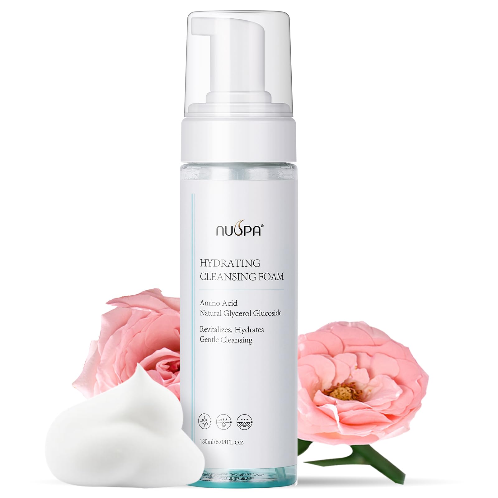 NUSPA 6.08 OZ Self Foaming Face Wash Spray Infused with Amino Acid, Smoothing Hydrating Bubble Facial Cleanser,Natural Gentle De